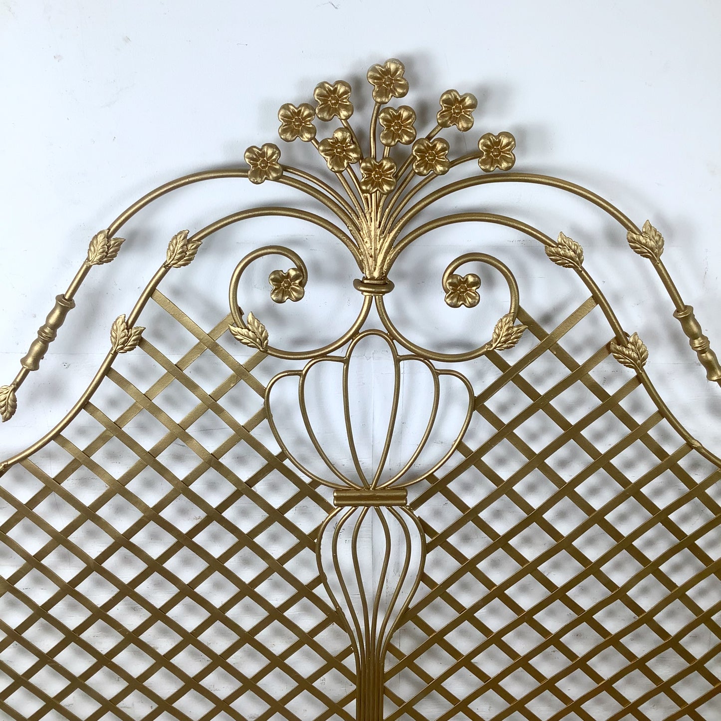 Vintage Hollywood Regency Gilt Metal Trellis Headboard