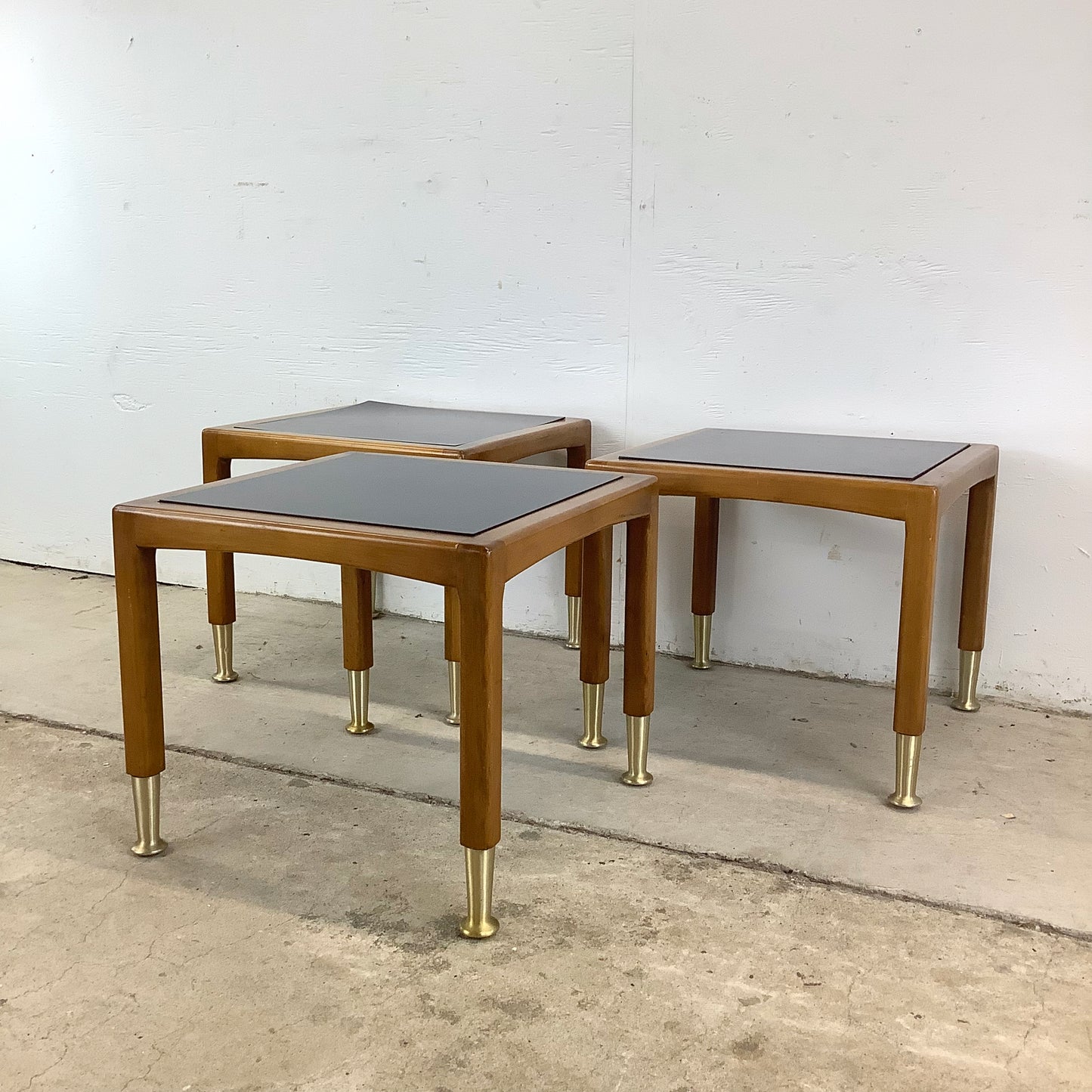 Mid-Century Modern Walnut Nesting Tables with Black Tops