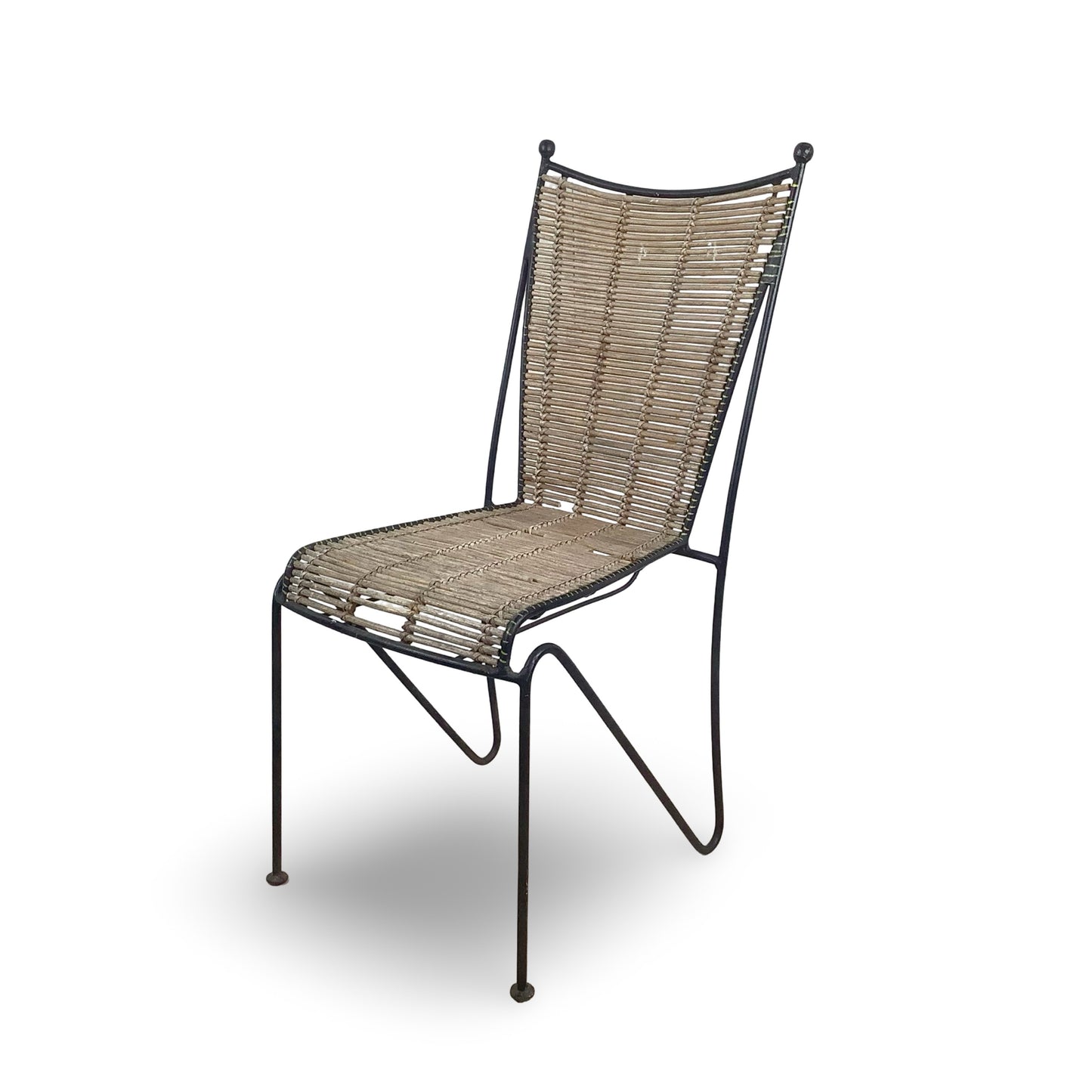 Vintage Wrought Iron & Woven Reed Dining Chair in the Style of Brown Jordan
