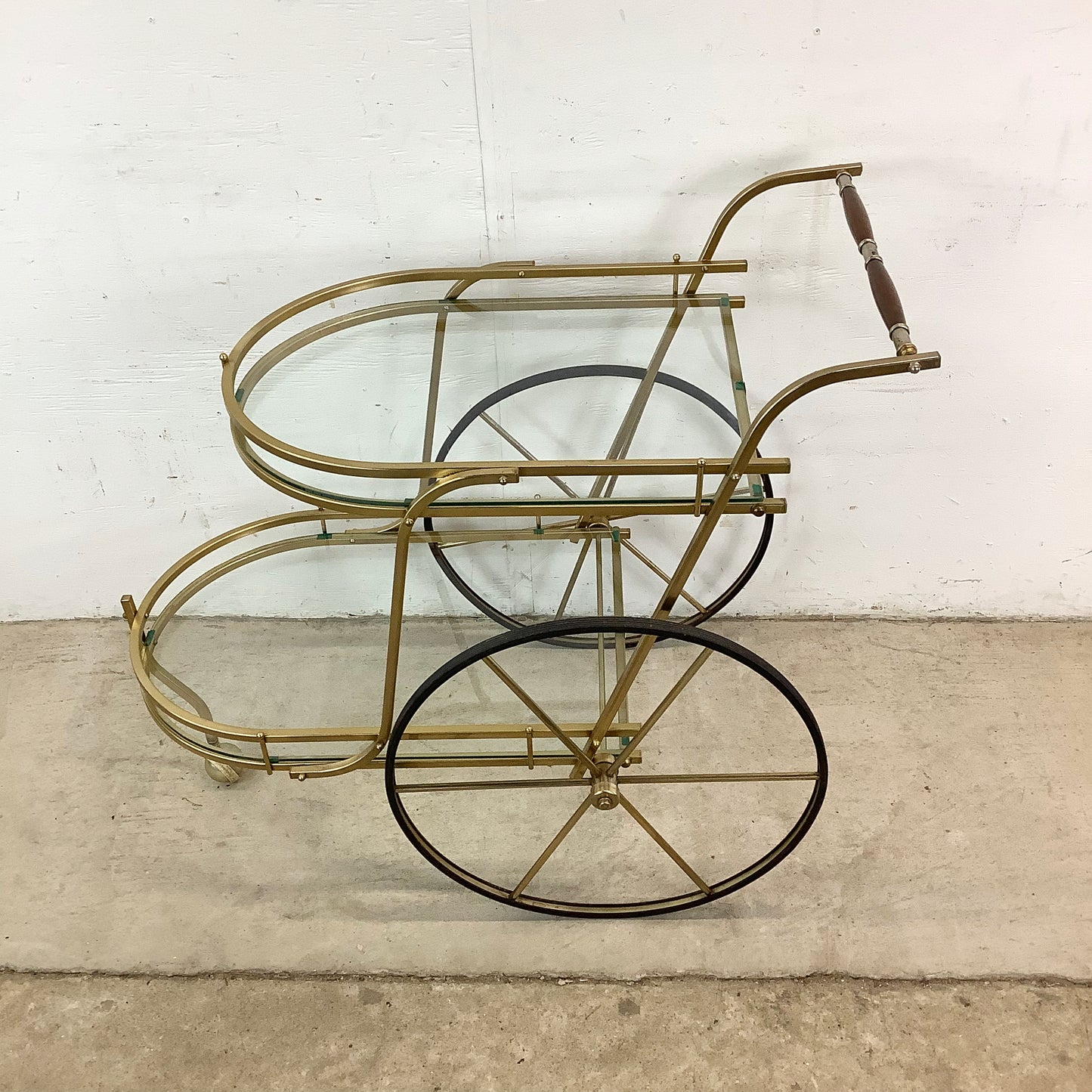 Vintage Brass and Glass Bar Cart or Tea Trolley