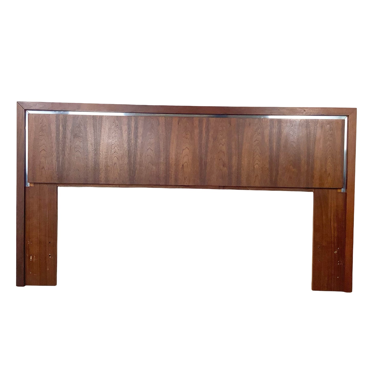Mid-Century Modern Dillingham Walnut Headboard with Polished Chrome Accent Inlay