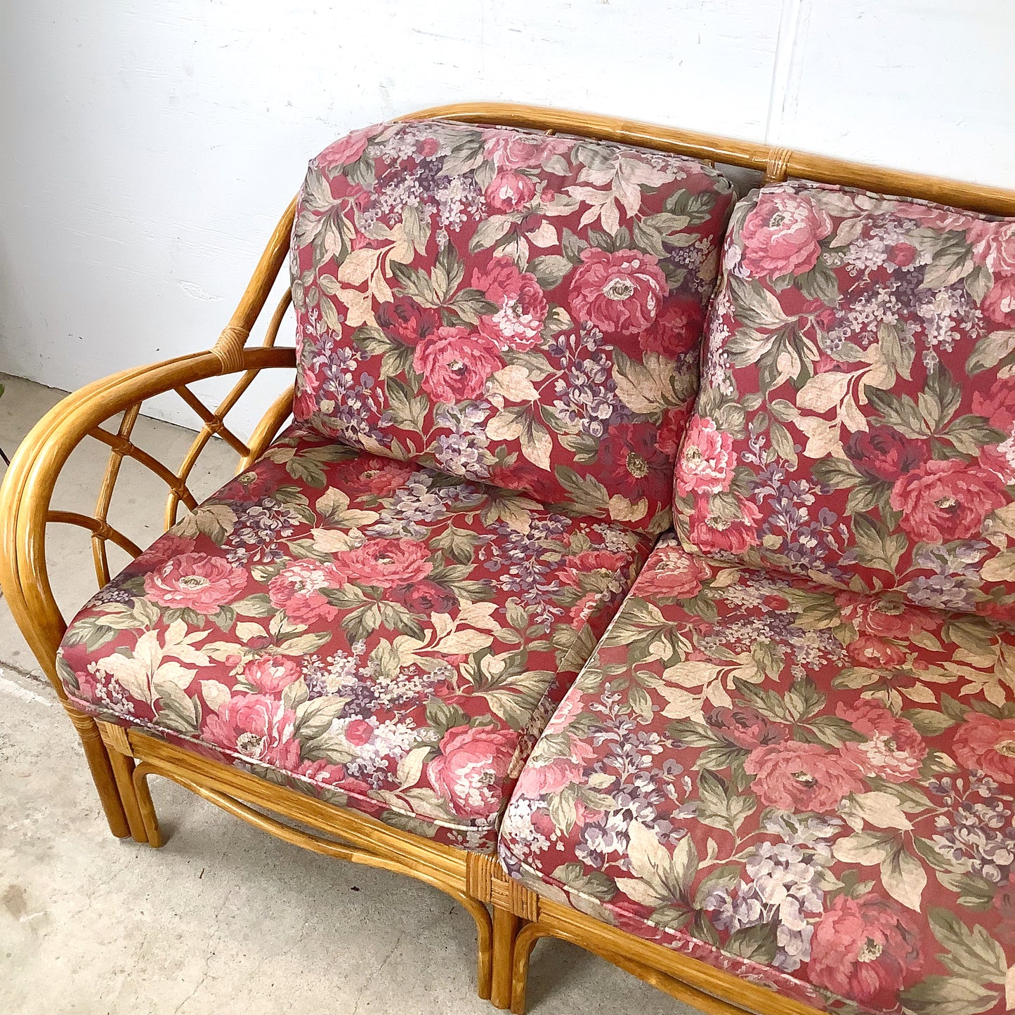 Vintage Architectural Boho Modern Rattan Sofa