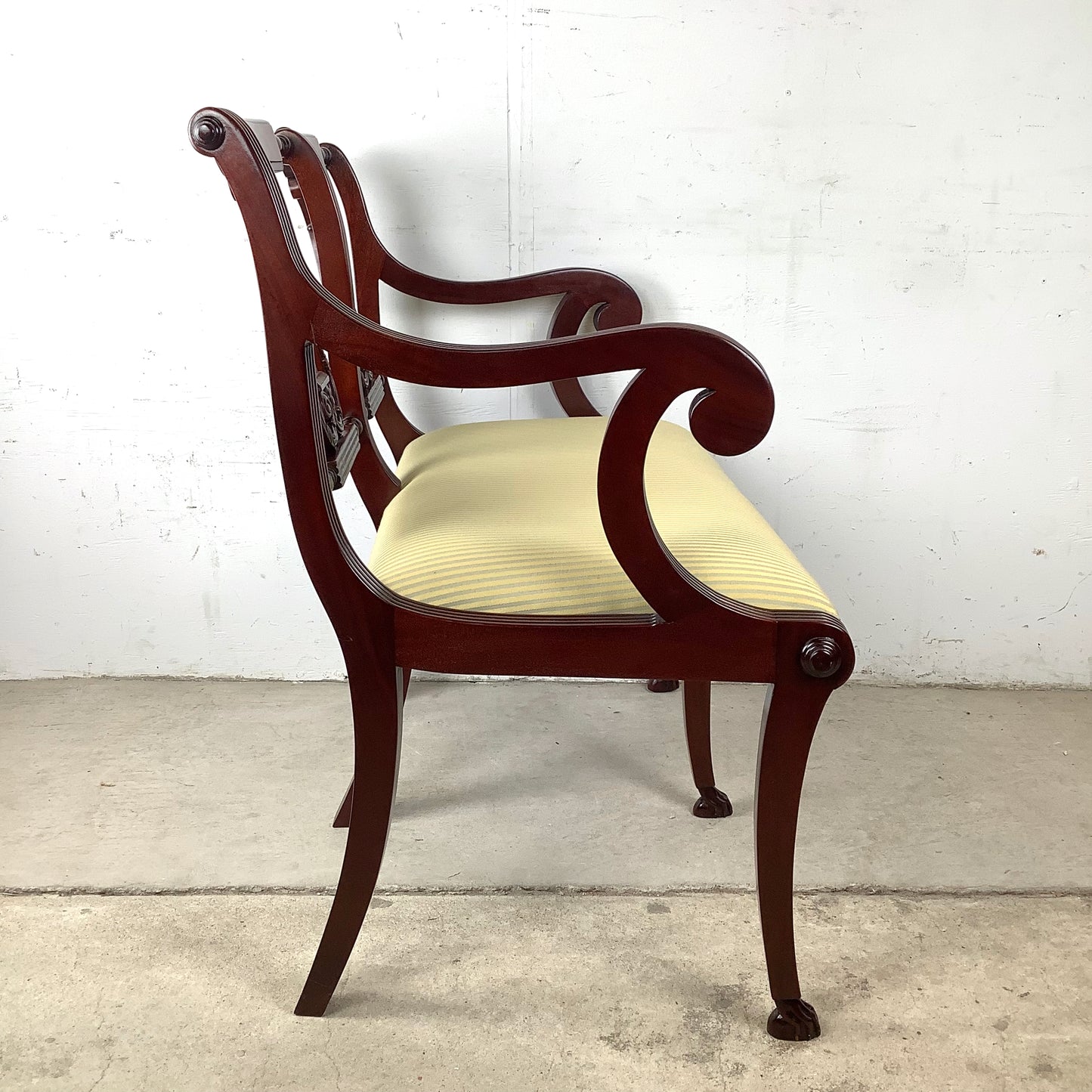 Dual Lyre-Back Mahogany Settee- Federal Revival Bench
