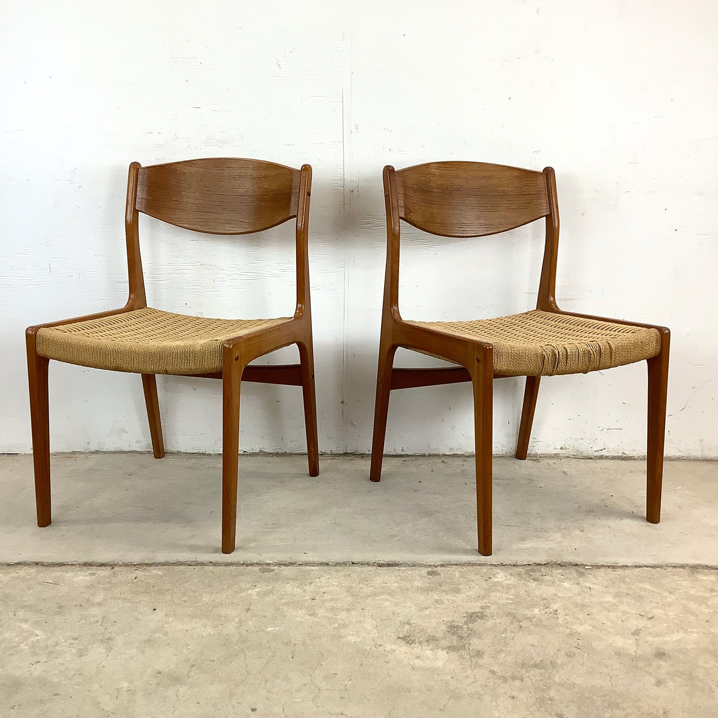 Vintage Teak DIning Chairs with Rope Seats- pair