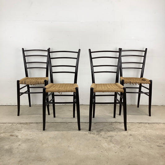 Mid-Century Rope Seat Dining Chairs- Made in Italy, Four