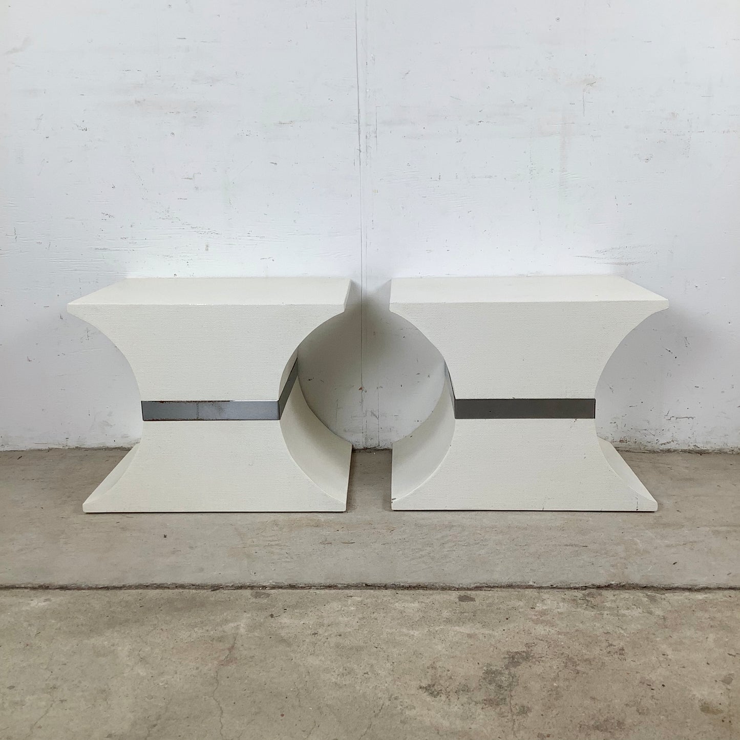 Vintage Grasscloth Hourglass Pedestal Tables, after Karl Springer