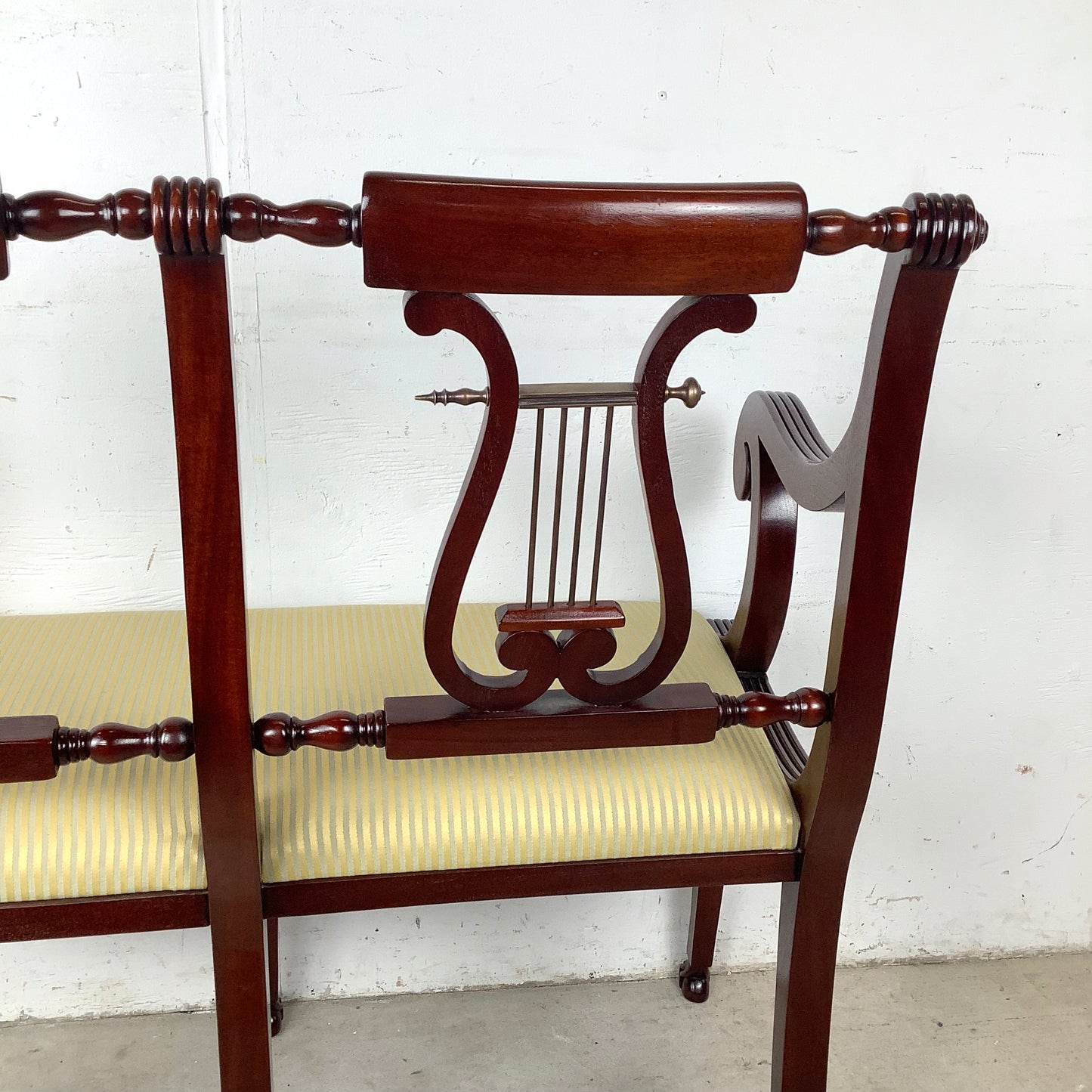 Dual Lyre-Back Mahogany Settee- Federal Revival Bench