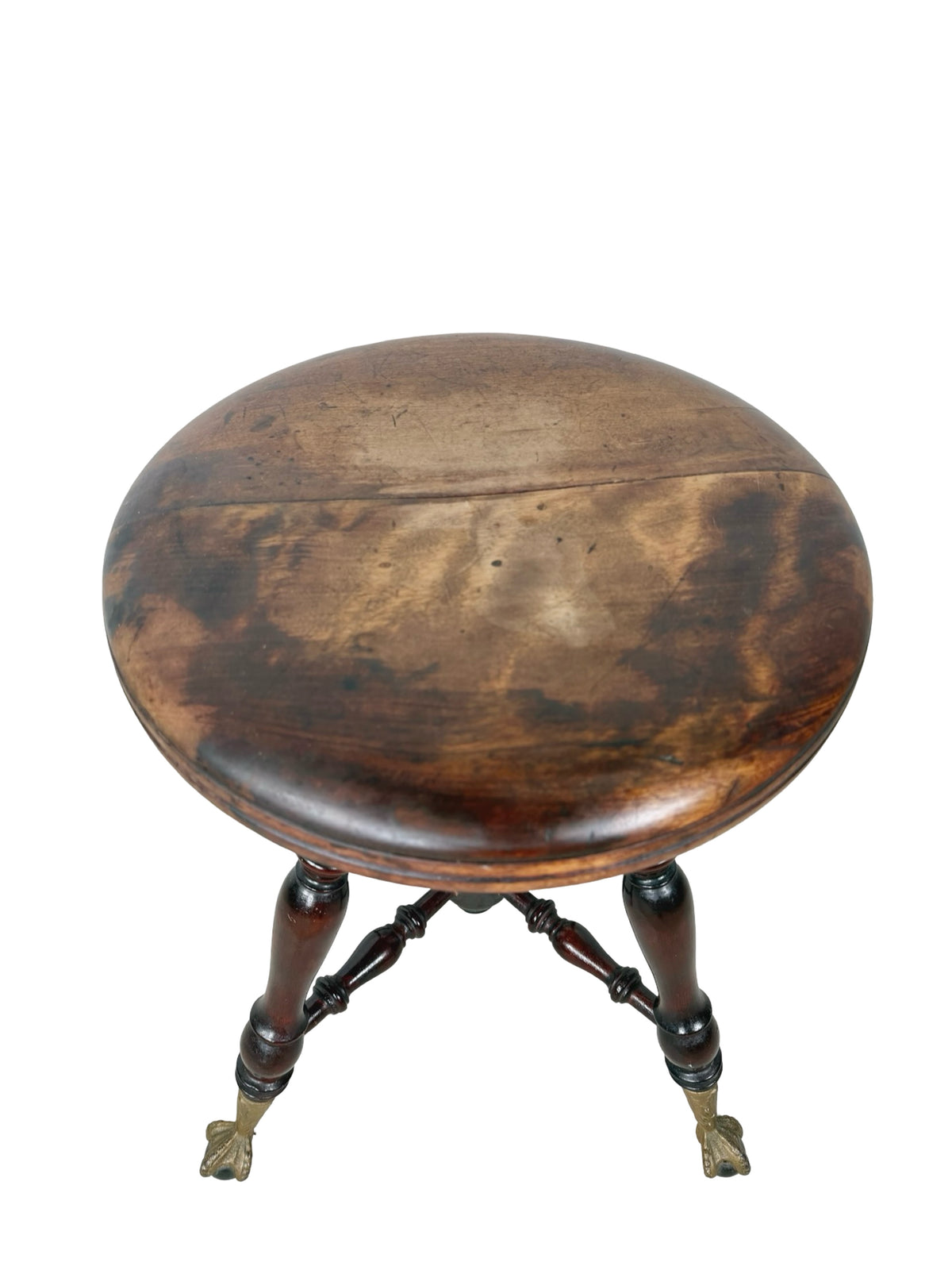 Antique Adjustable Piano Stool with Glass Ball-and-Claw Feet