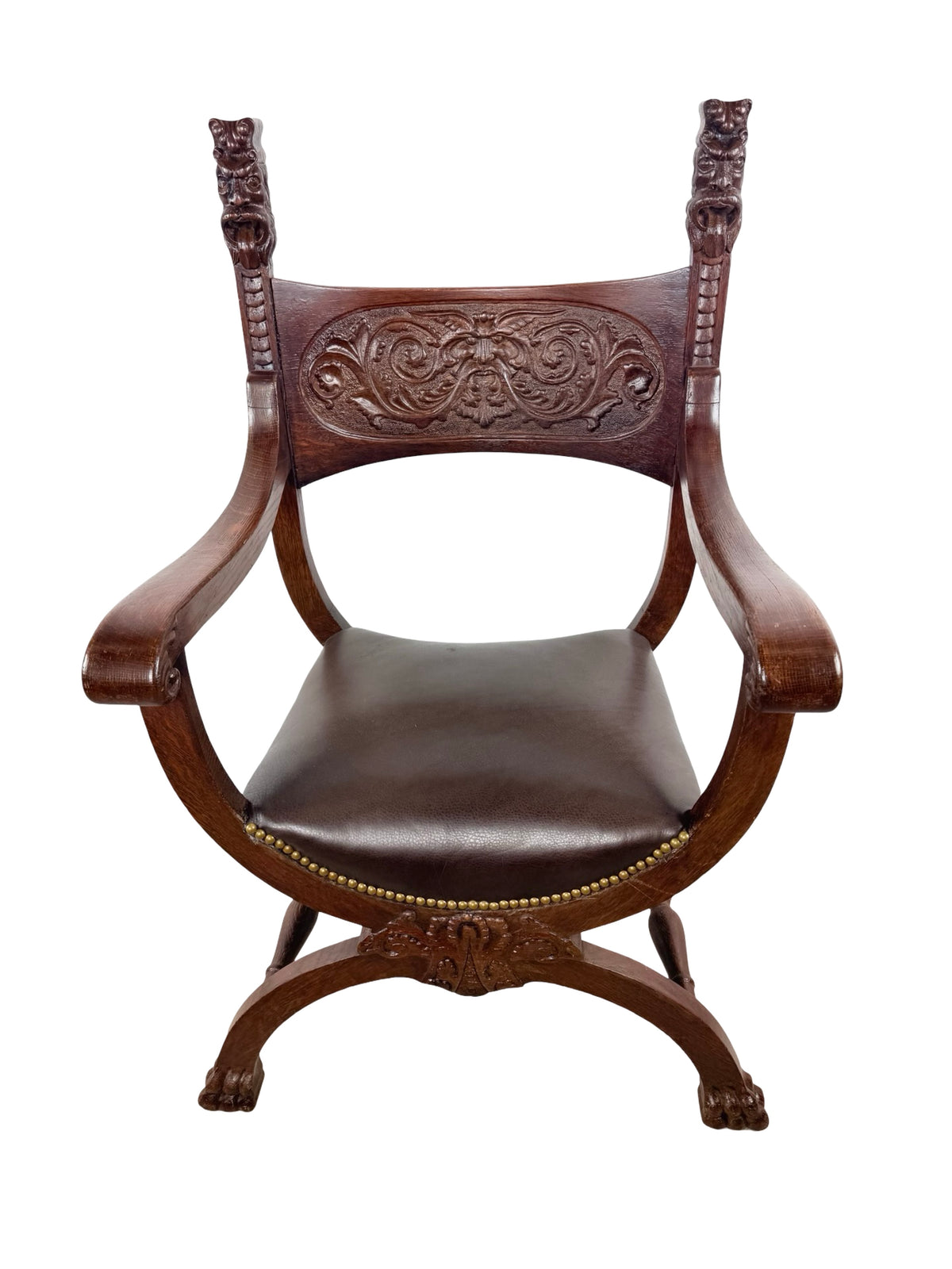 Vintage Renaissance Revival Savonarola X-Frame Accent Chair