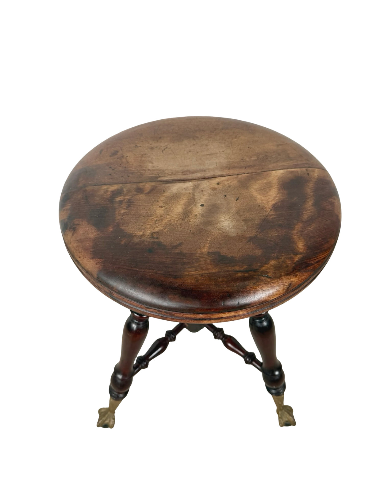 Antique Adjustable Piano Stool with Glass Ball-and-Claw Feet