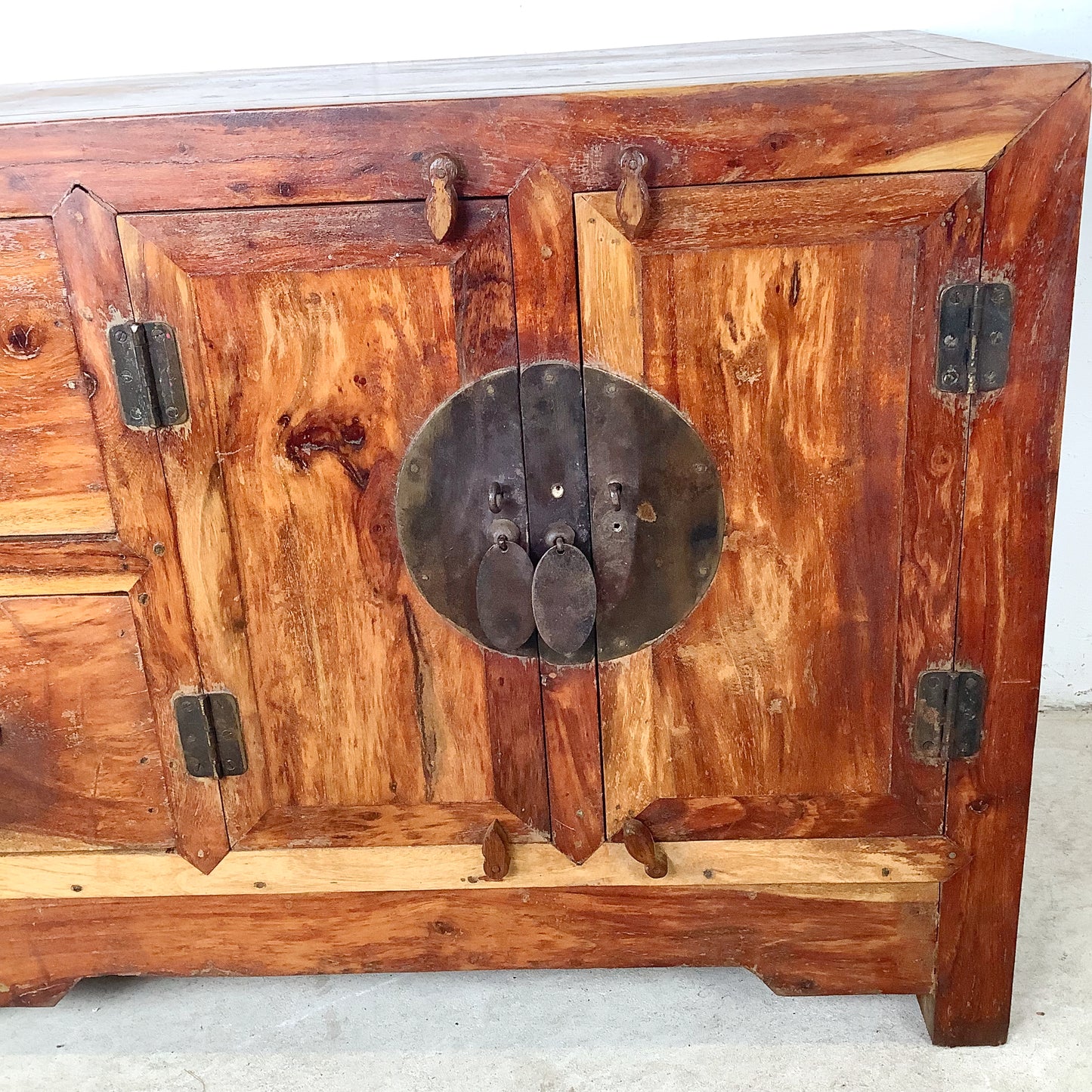 Antique Chinese Provincial Elmwood Cabinet | Iron Circular Lockplate | 19th to Early 20th Century