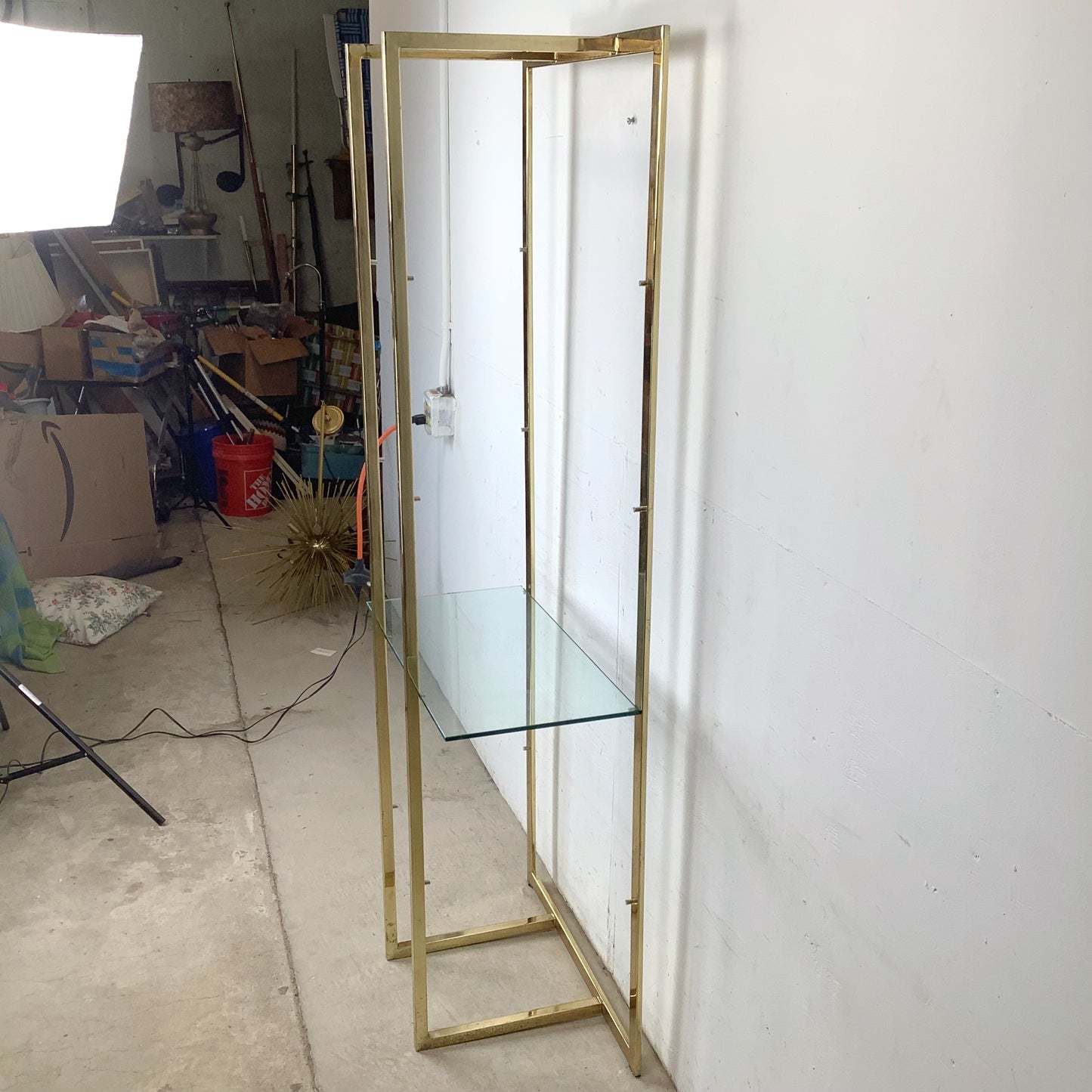 Architectural Brass and Glass Display Shelf, Vintage Modern