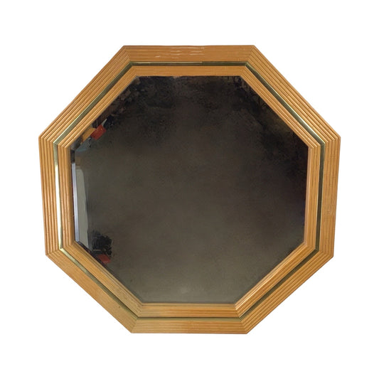 Vintage Modern Boho Octagonal Mirror with Faux Bamboo Wood Frame