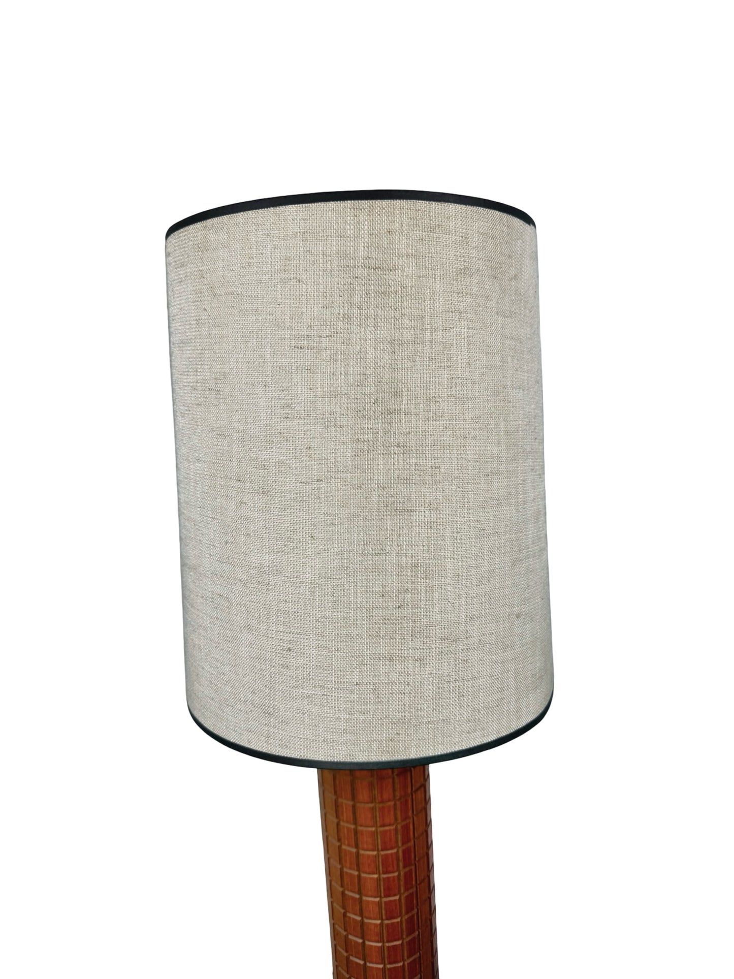 Vintage Mid-Century Modern Geometric Table Lamp with Grid Column Base