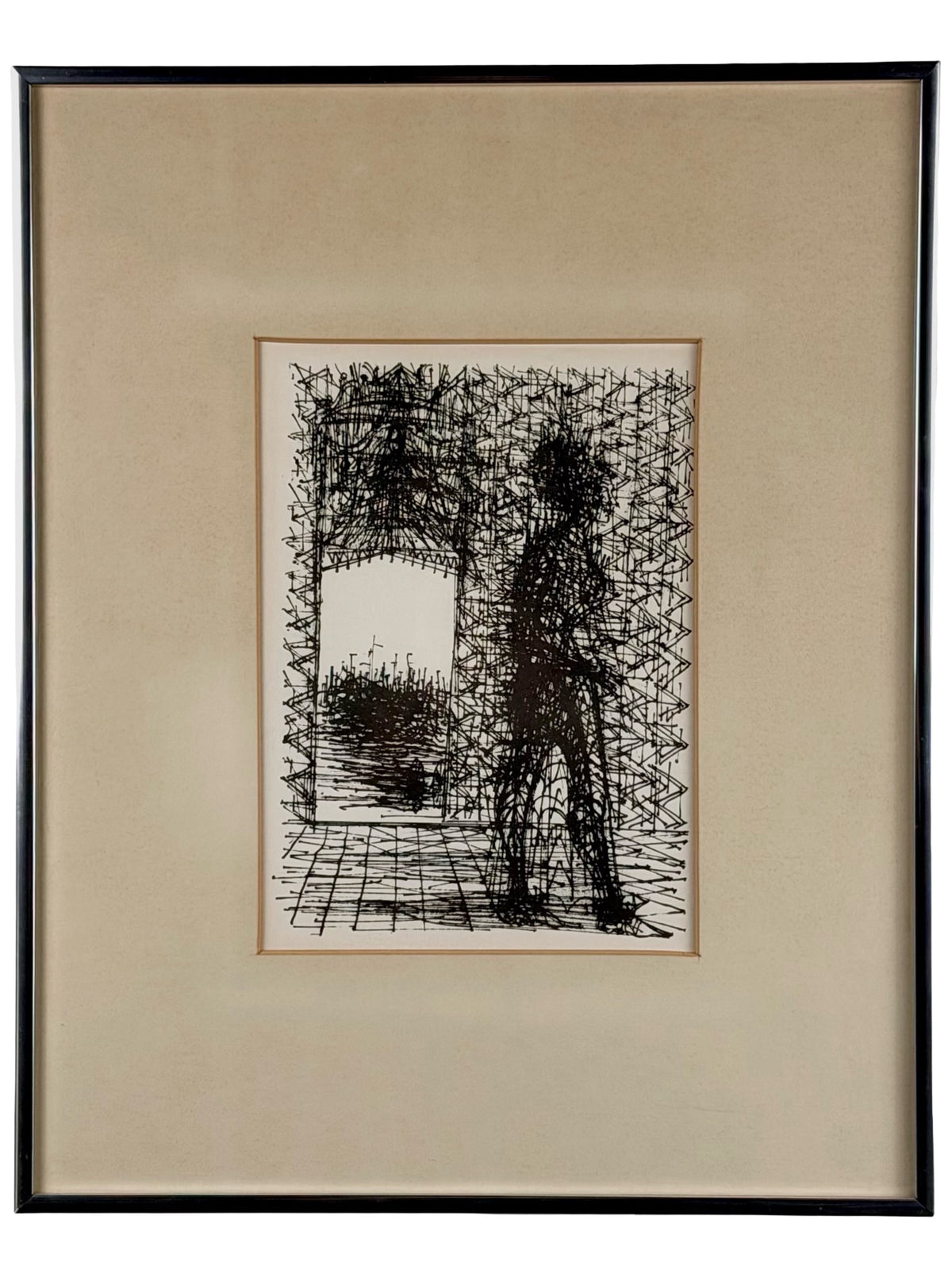Jean Carzou Original Lithograph — Framed Modernist Figure by a Window