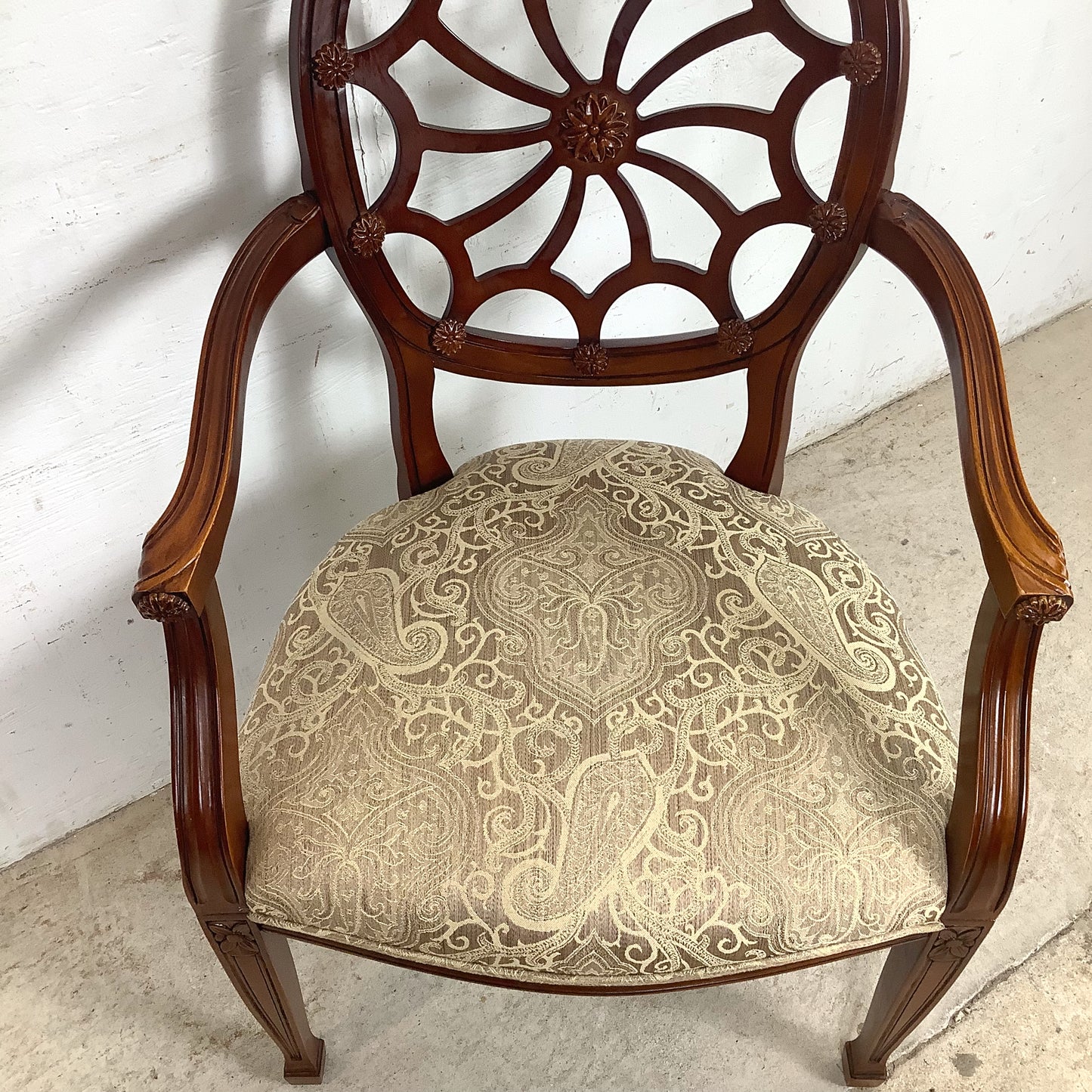 Hepplewhite Spider Back Mahogany Armchair | Upholstered Seat | Late 20th Century