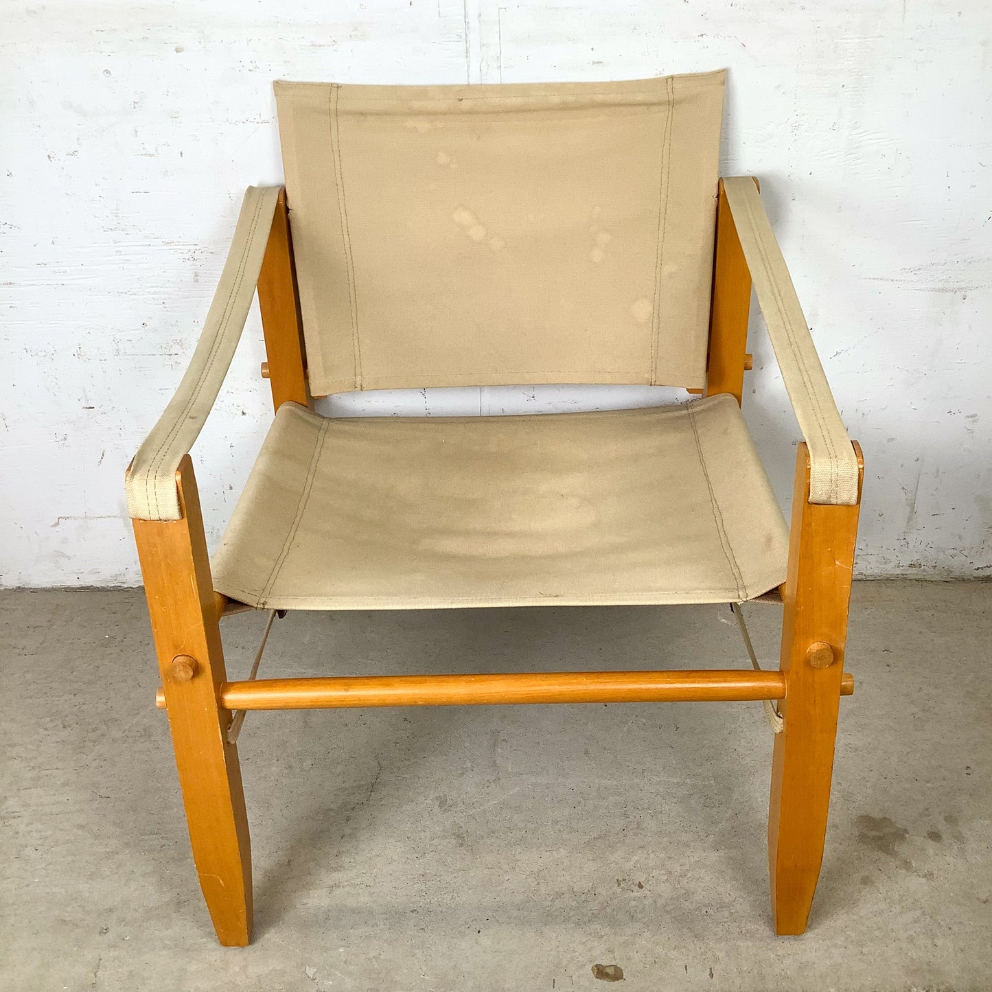Vintage Scandinavian Style Safari Campaign Lounge Chair with Natural Canvas Sling