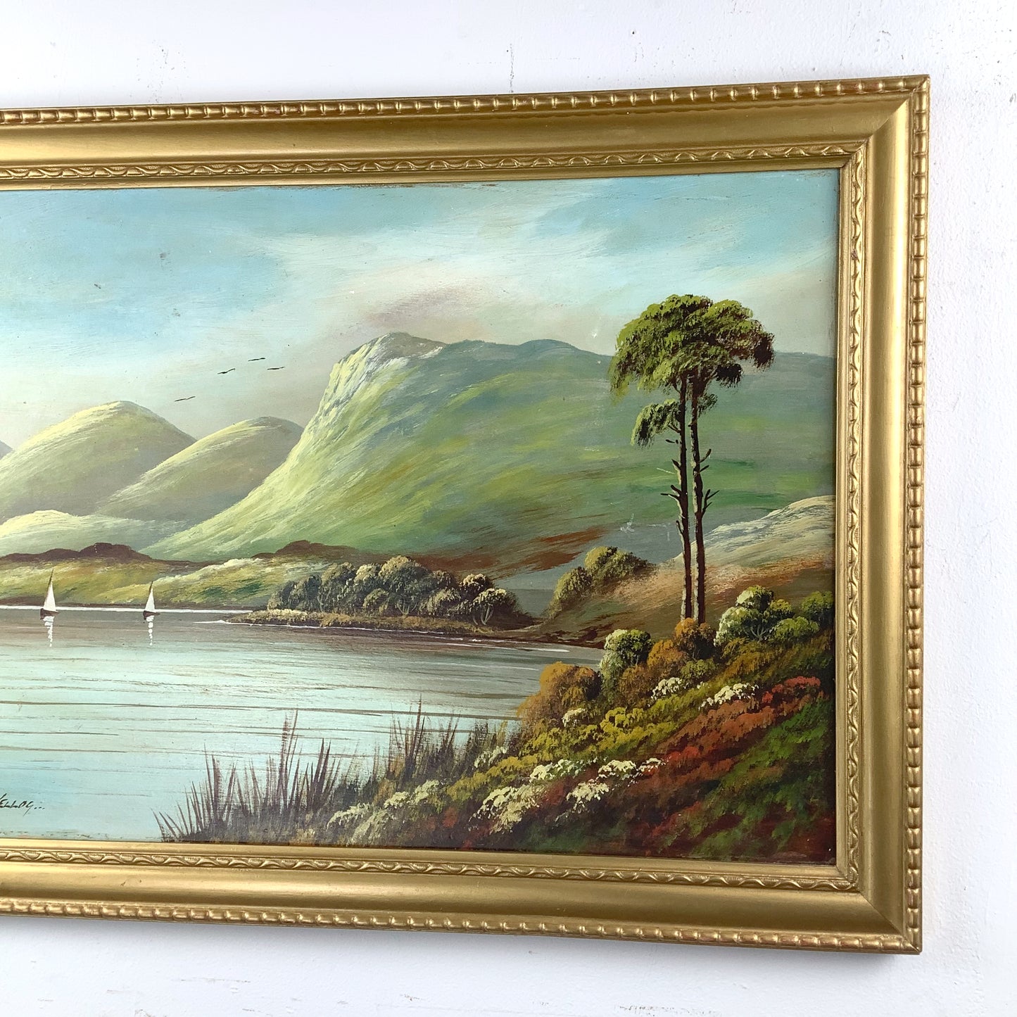 Antique Scottish Highland Loch Oil Painting | Signed J. Kellog | Original Gilt Frame