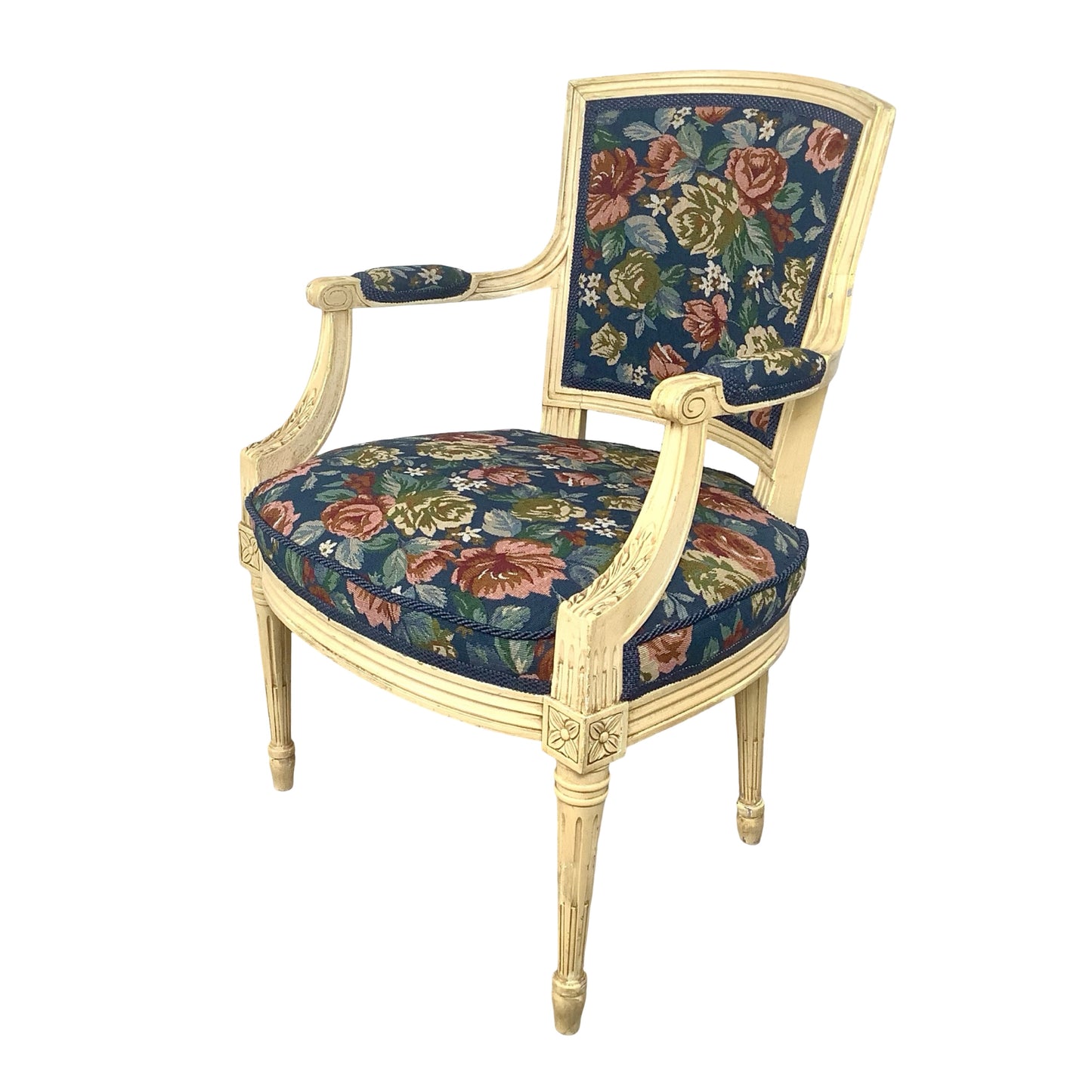 Vintage Louis XVI Style Painted Fauteuil | French Provincial Armchair  This painted fauteuil captures the timeless elegance of