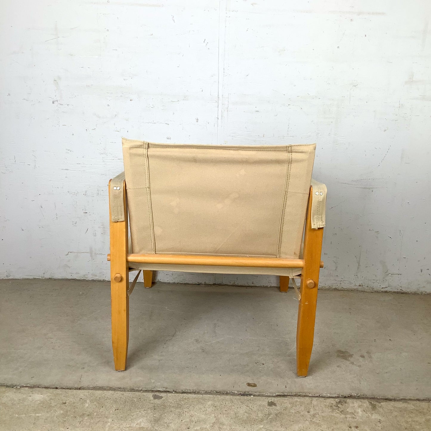 Vintage Scandinavian Style Safari Campaign Lounge Chair with Natural Canvas Sling