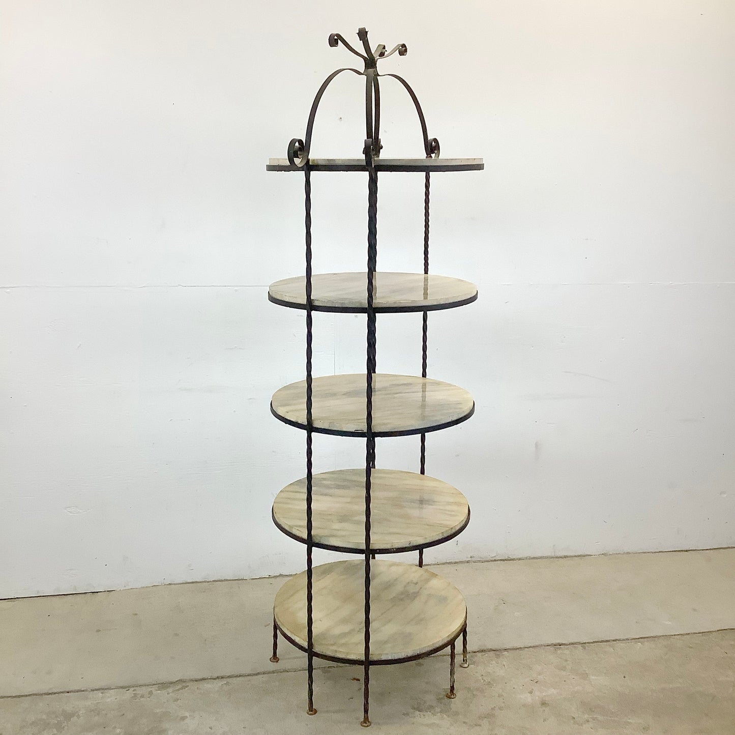 Vintage Round Etagere in Iron and Marble