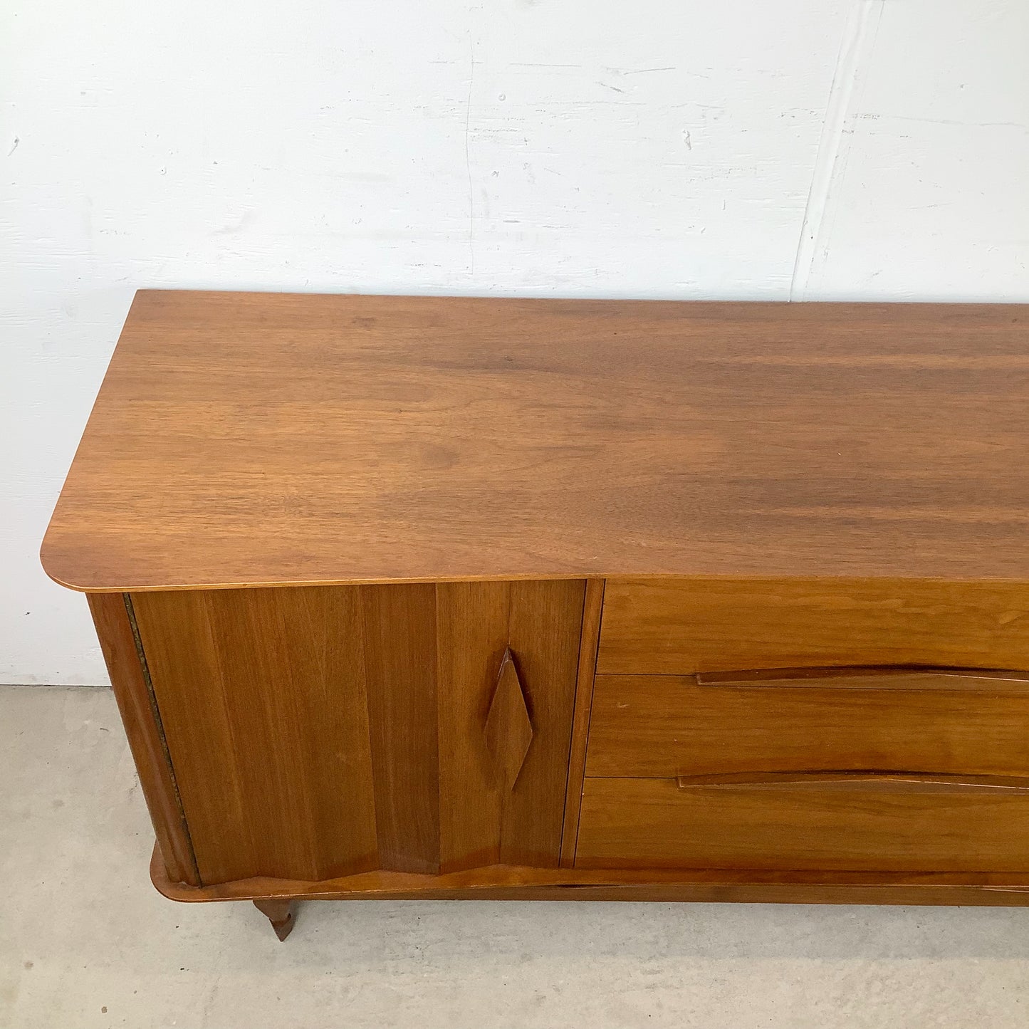 Mid-Century Modern Walnut Dresser and Mirror Set