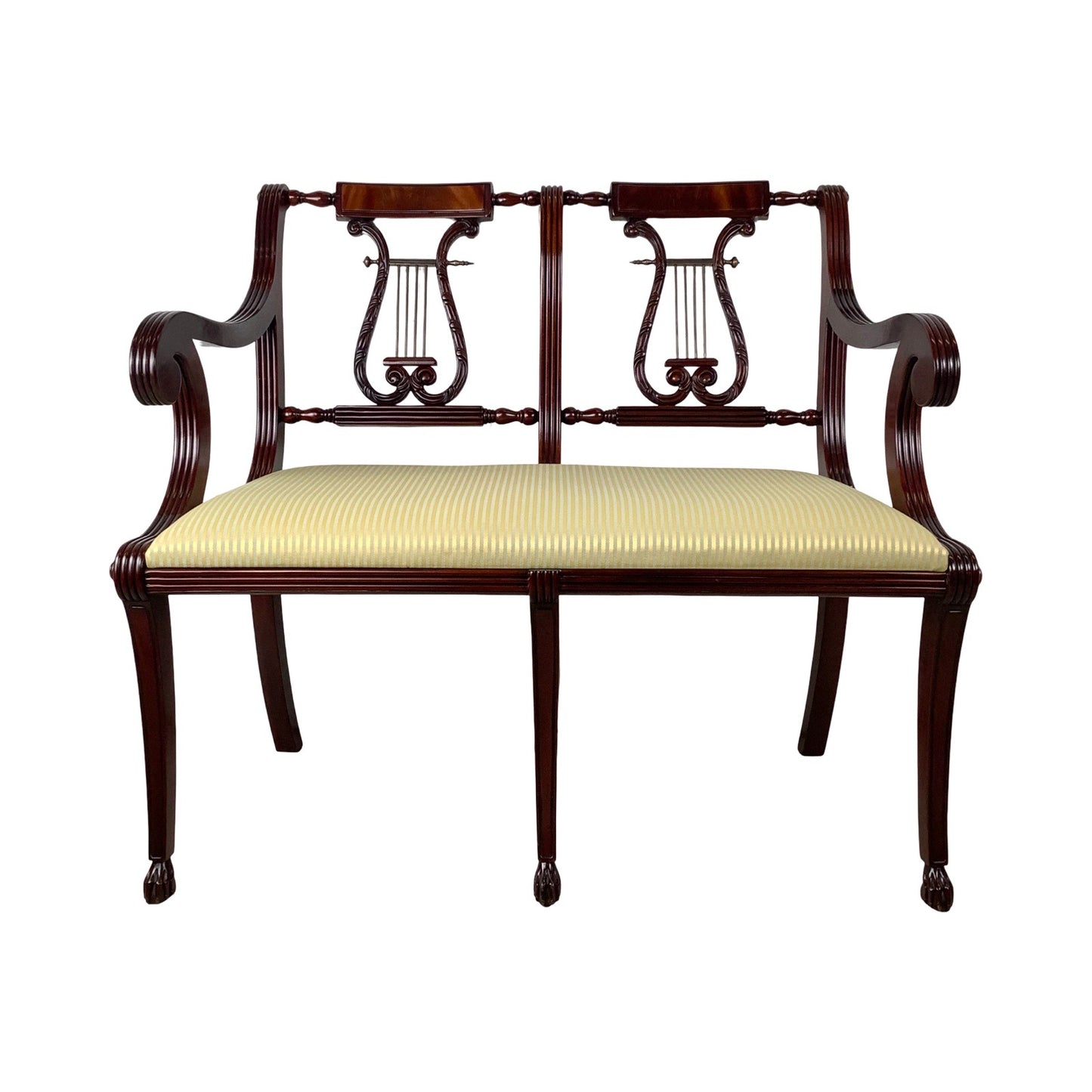 Dual Lyre-Back Mahogany Settee- Federal Revival Bench