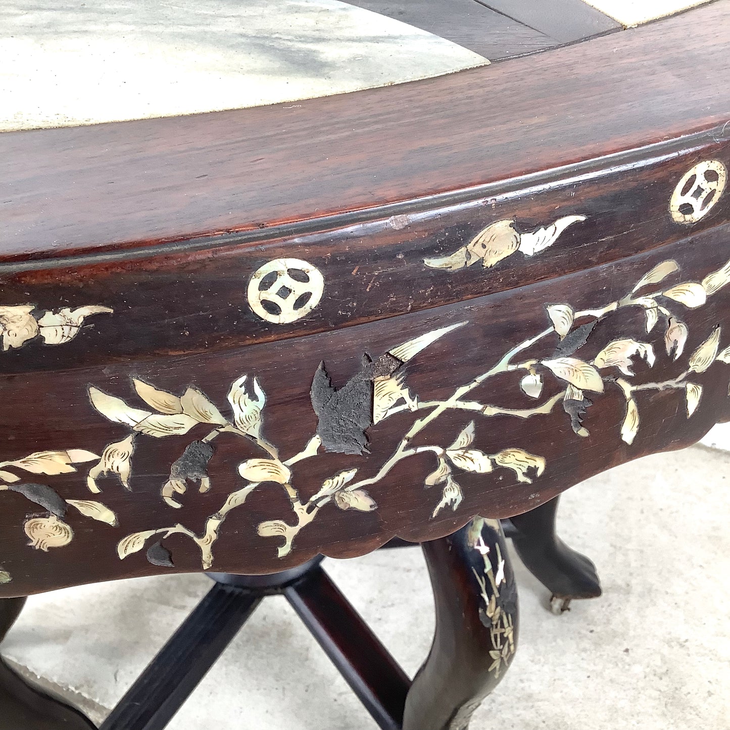 20th Century Chinese Export Center Table Wtih Stone Top and Decorative Inlay