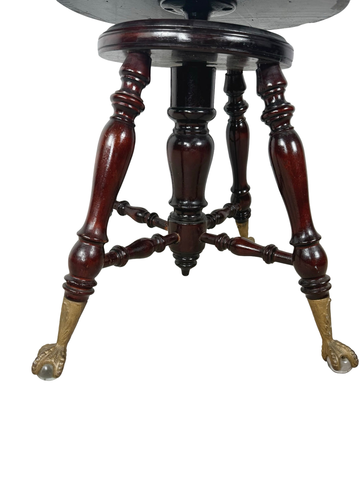 Antique Adjustable Piano Stool with Glass Ball-and-Claw Feet