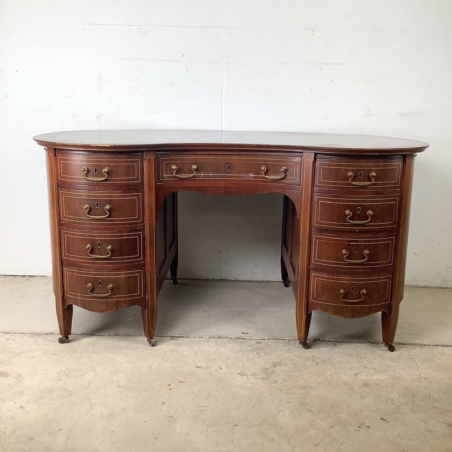 English Edwardian Mahogany Kidney Writing Desk