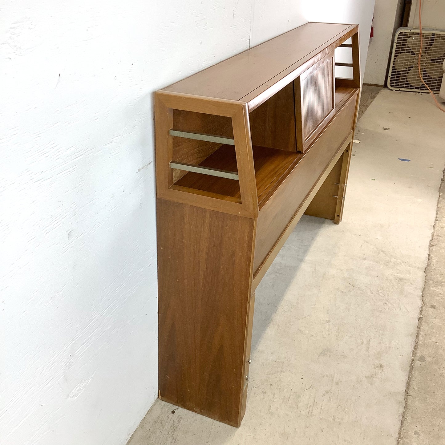 Full Size Mid-Century Walnut Storage Headboard