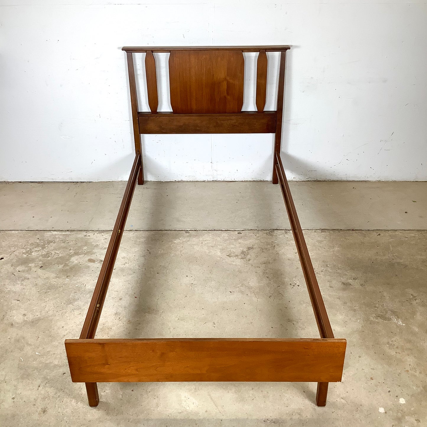 Mid-Century Walnut Twin Bed Frame – Vintage Modern Design