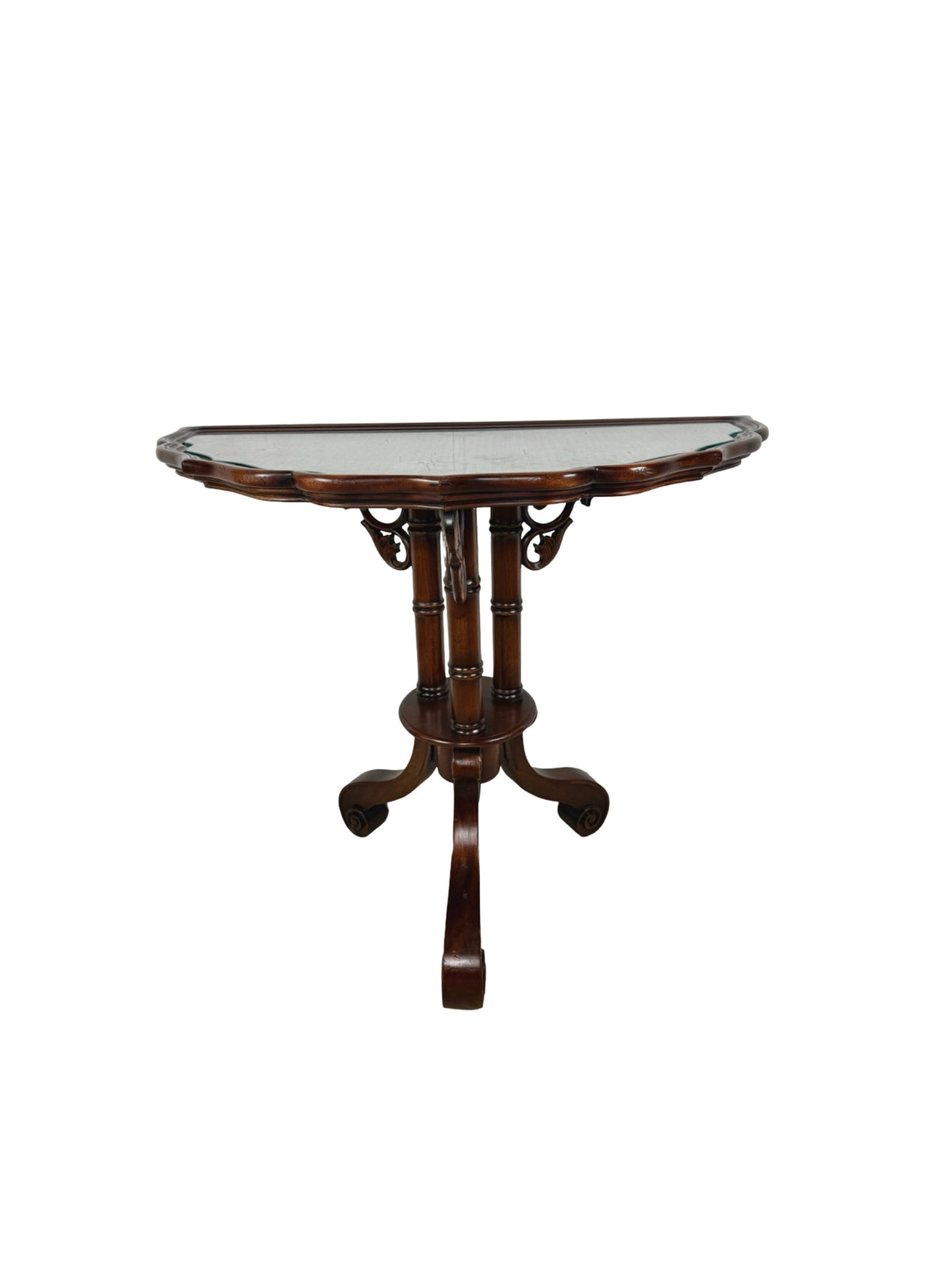 Vintage Southampton Demilune Wall Console Table Cane Glass Top