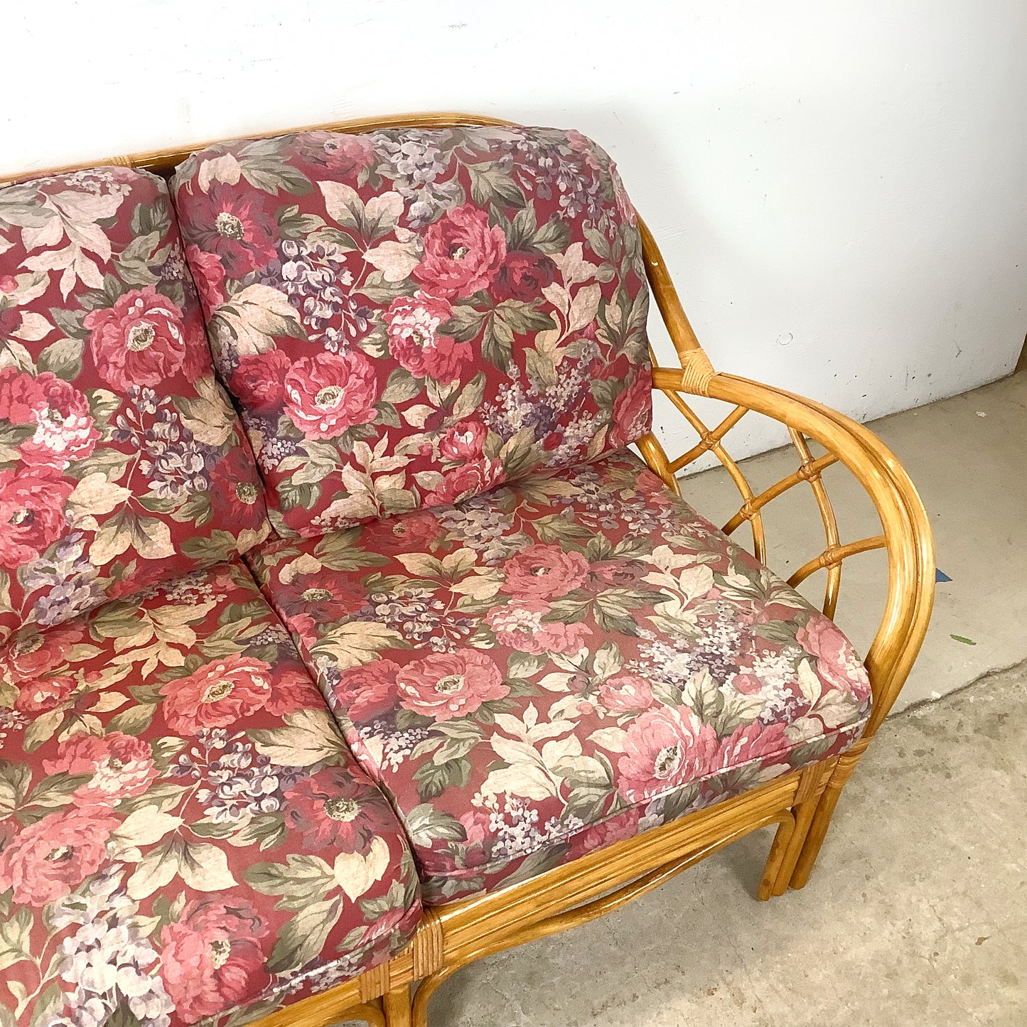 Vintage Architectural Boho Modern Rattan Sofa