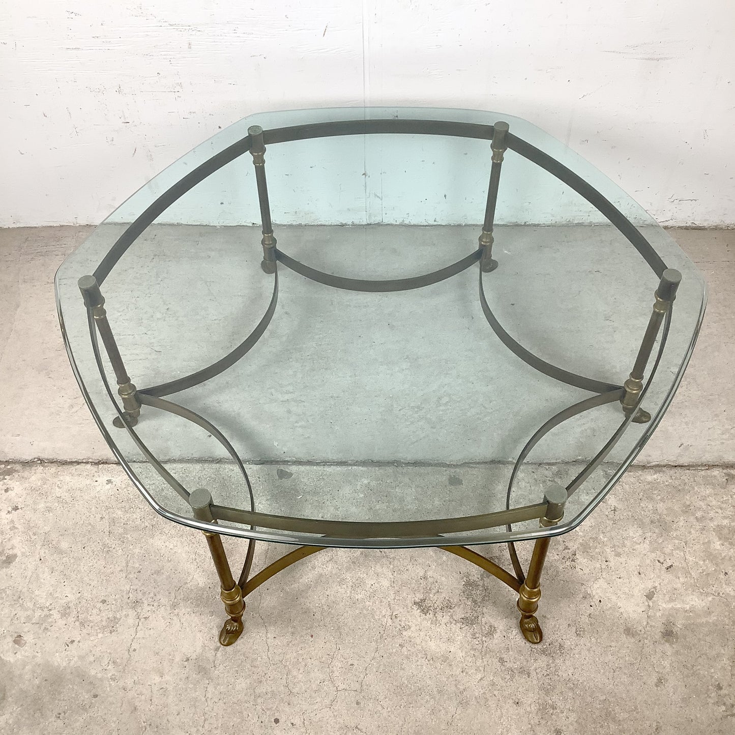Vintage Brass Hexagonal Glass Coffee Table in the Style of La Barge