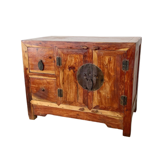 Antique Chinese Provincial Elmwood Cabinet | Iron Circular Lockplate | 19th to Early 20th Century