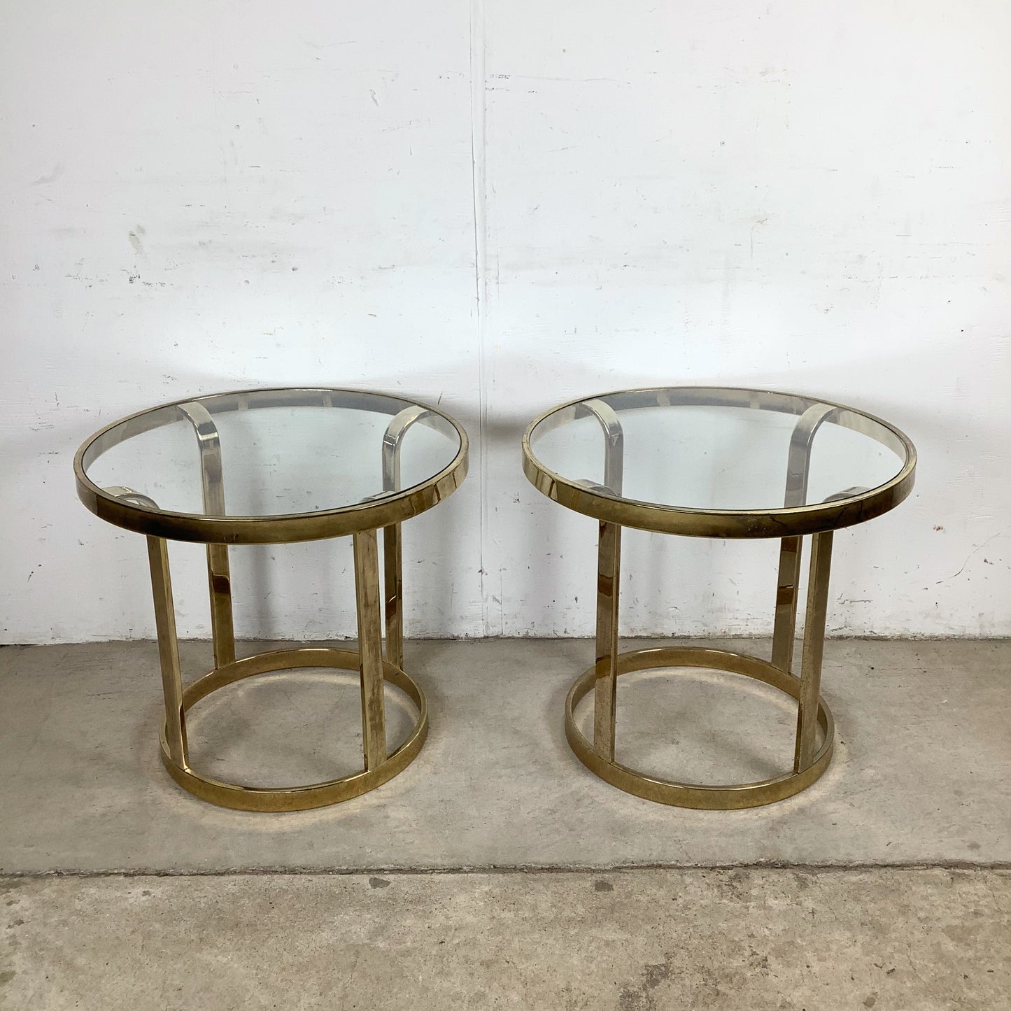 Pair of Vintage Brass and Glass Side Tables