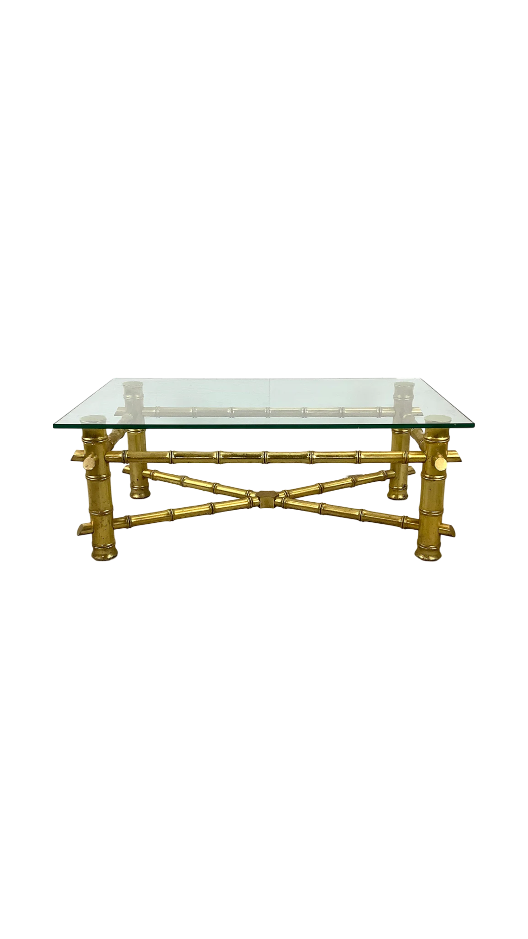 Vintage Modern Faux Bamboo And Glass Top Coffee Table