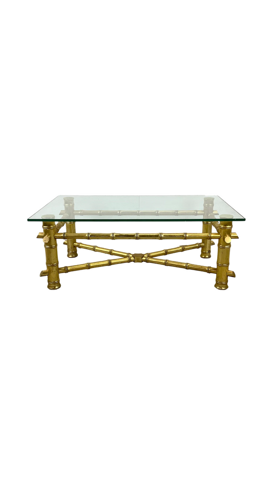 Vintage Modern Faux Bamboo And Glass Top Coffee Table
