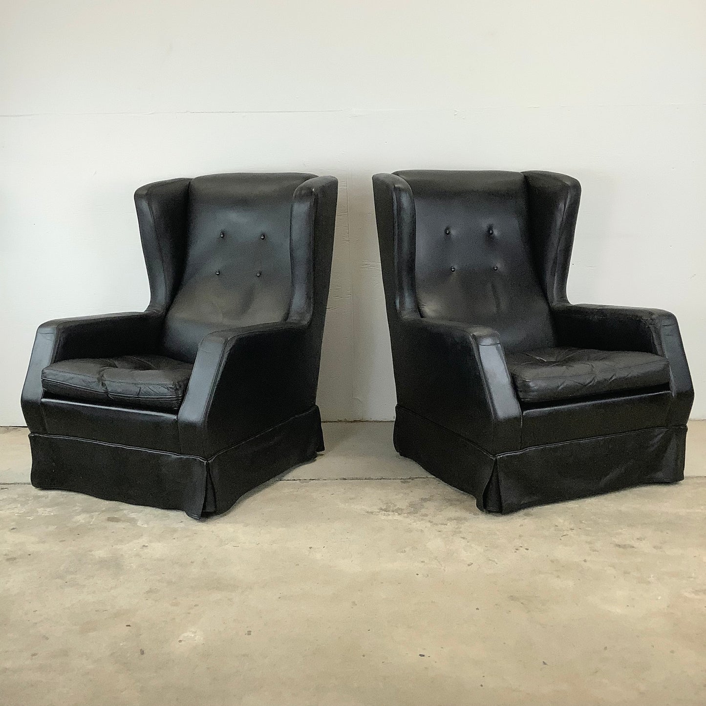 Pair Leather Wingback Armchairs With Ottoman by Theo Ruth for Artifort