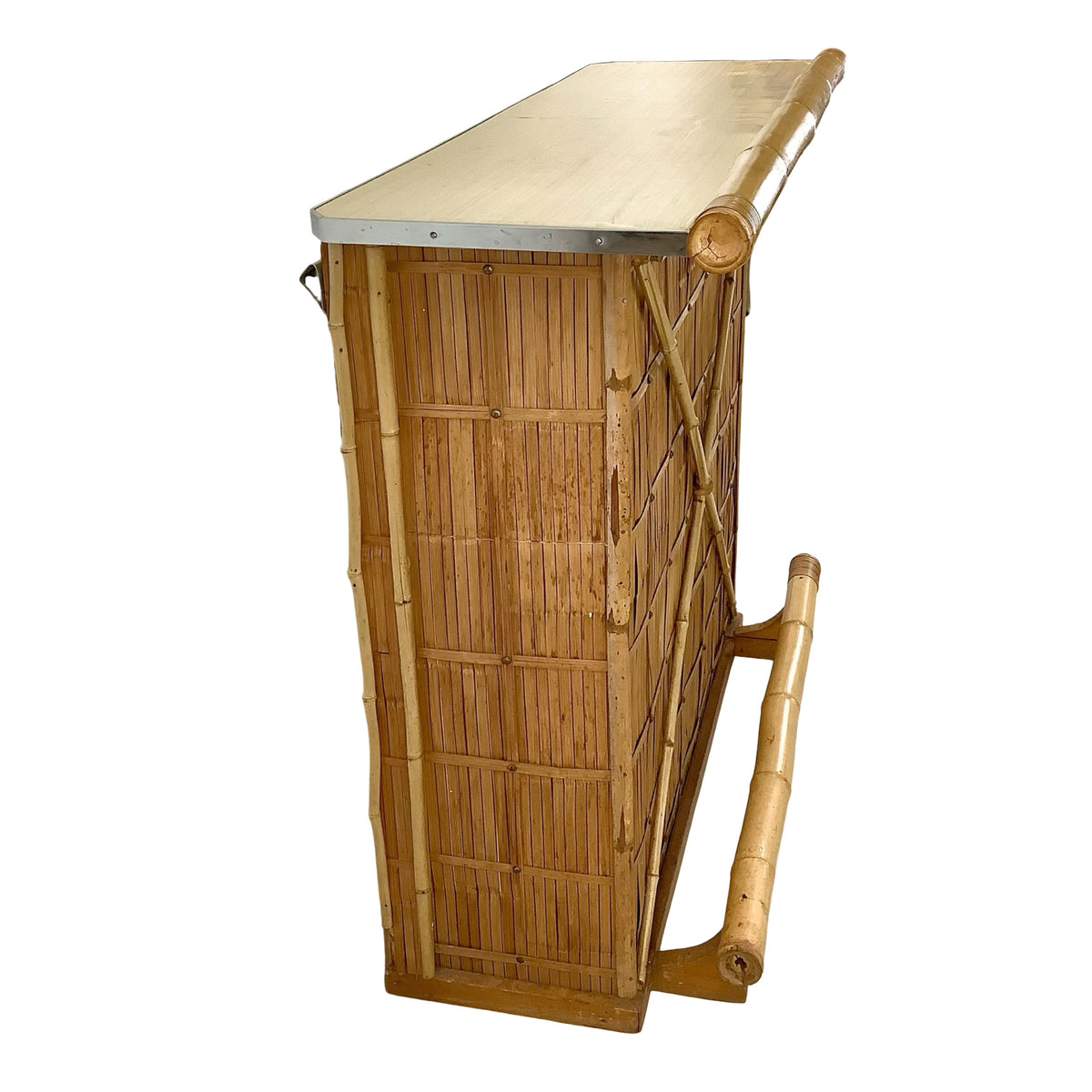 Vintage Bamboo &amp; Woven Rattan Freestanding Cocktail Bar