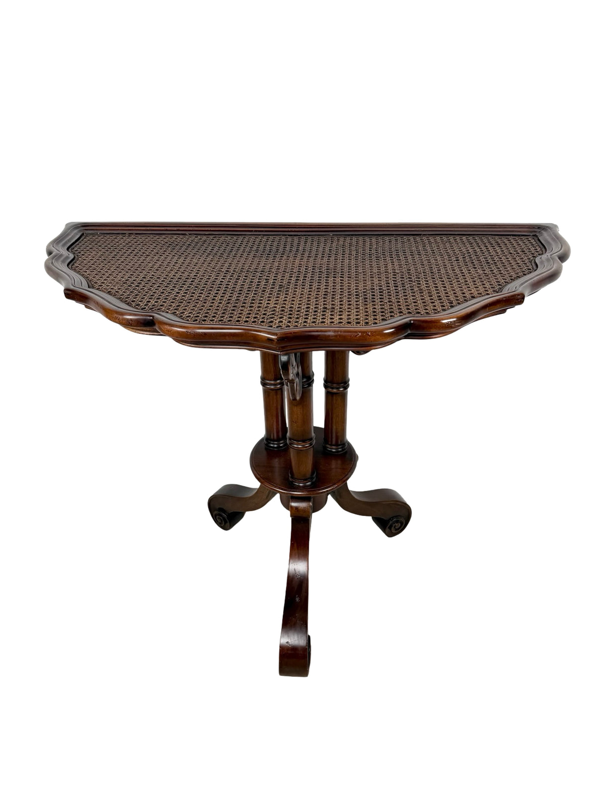 Vintage Southampton Demilune Wall Console Table Cane Glass Top
