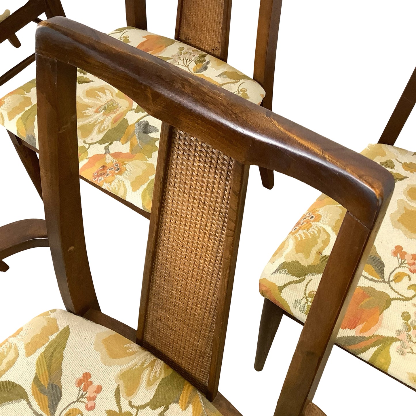 Vintage Mid-Century Modern Walnut & Cane Dining Chairs - Set of 6