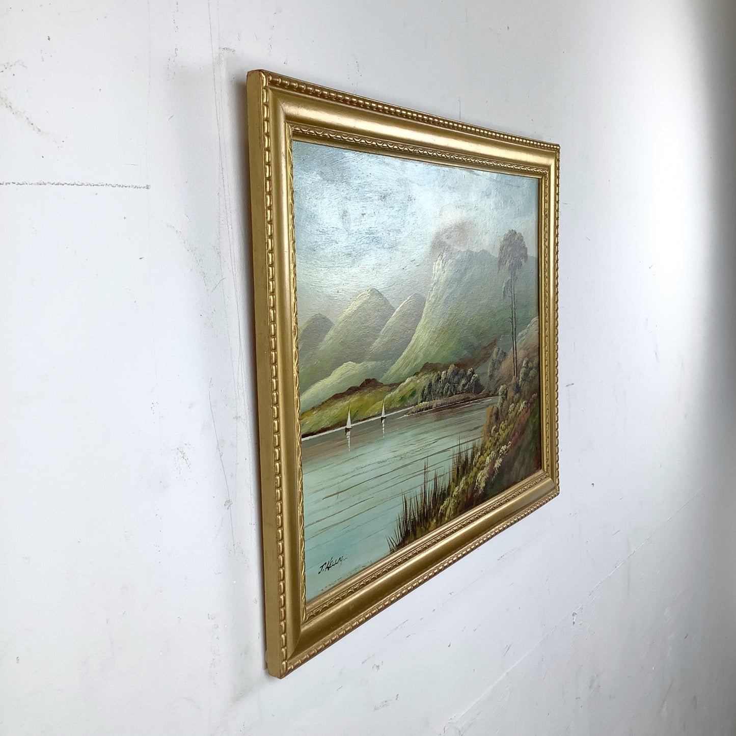 Antique Scottish Highland Loch Oil Painting | Signed J. Kellog | Original Gilt Frame