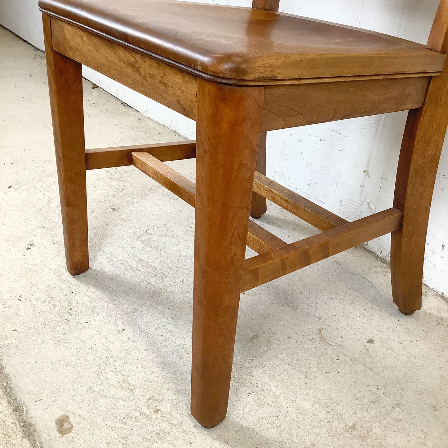 Vintage American Schoolhouse Chair — Solid Wood Slat Back, Saddle Seat
