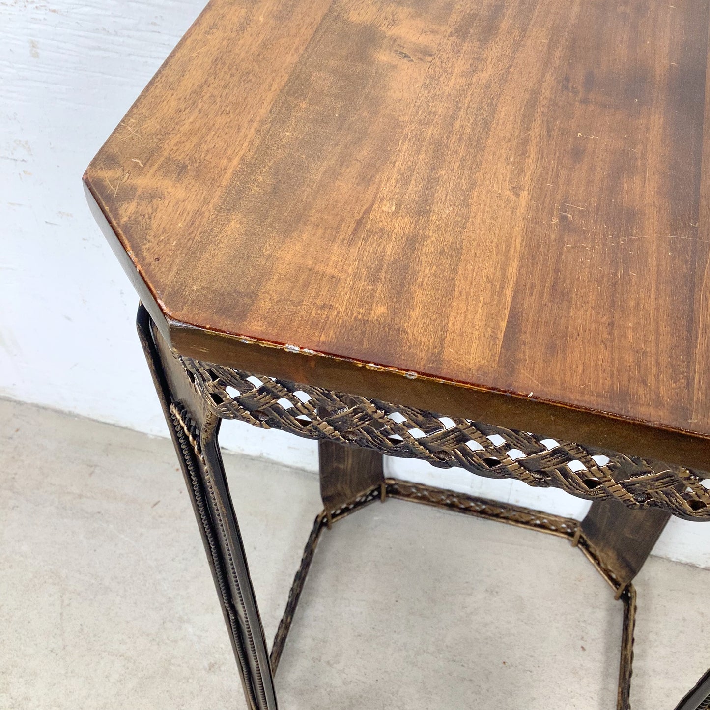 Boho Pedestal Table with Open Metal Structure
