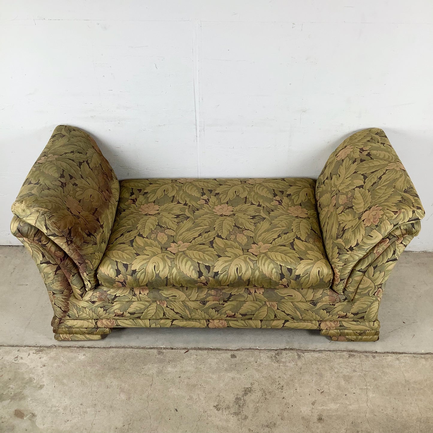 Vintage Botanical Chaise Bench With Rolled Arms