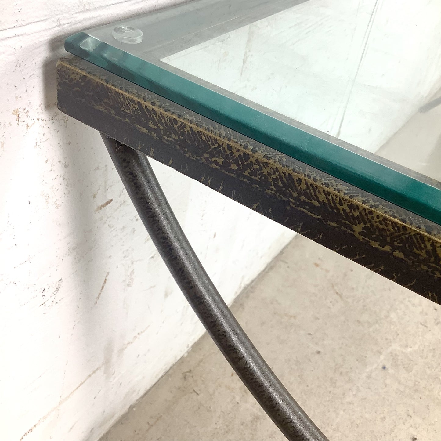 Vintage Modern Glass Coffee Table with Sculptural Wrought Iron Base