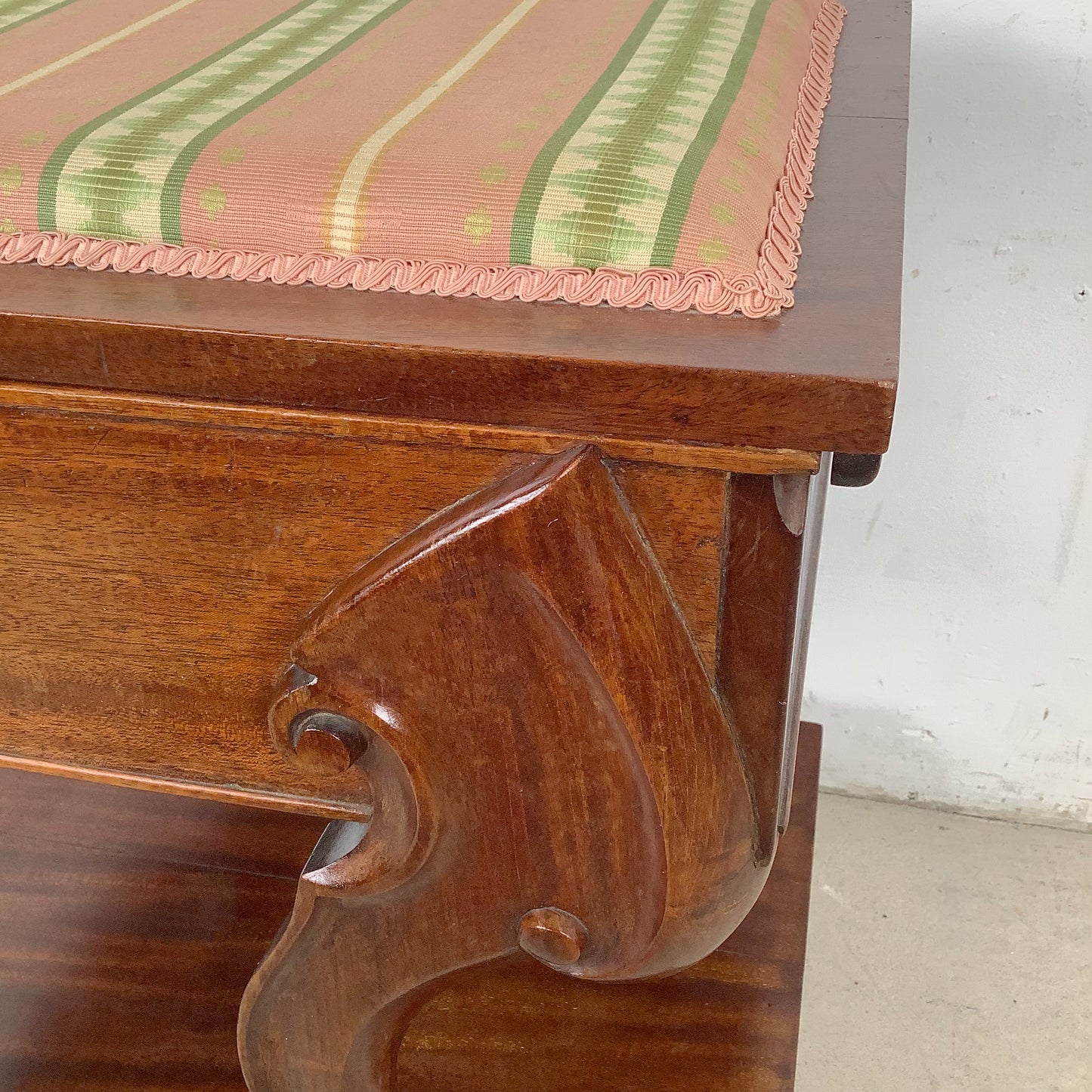 Neoclassical Revival Stool with Storage and Upholstered Top