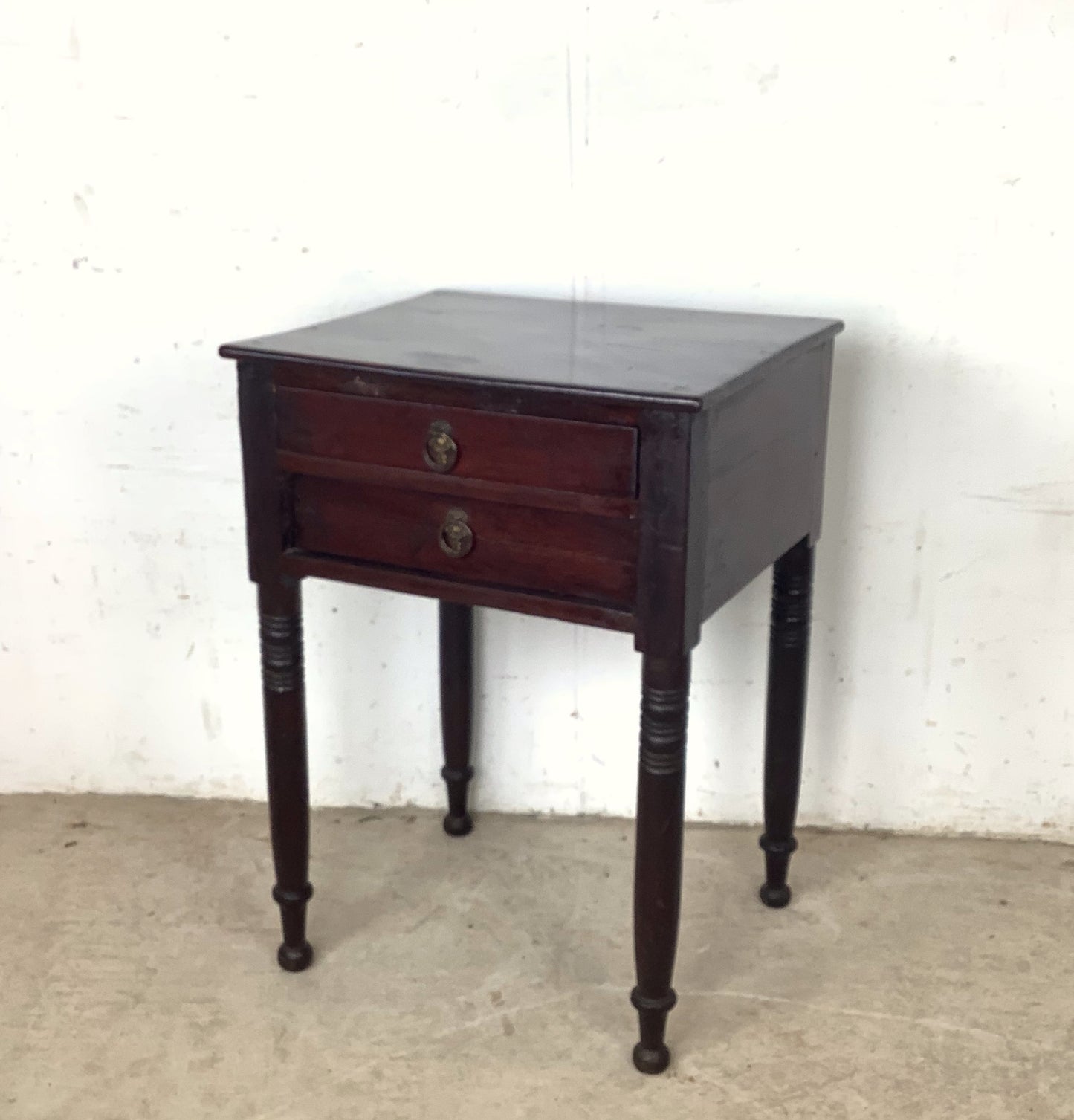 Antique American Federal Mahogany Two-Drawer Stand | Ring-Turned Legs